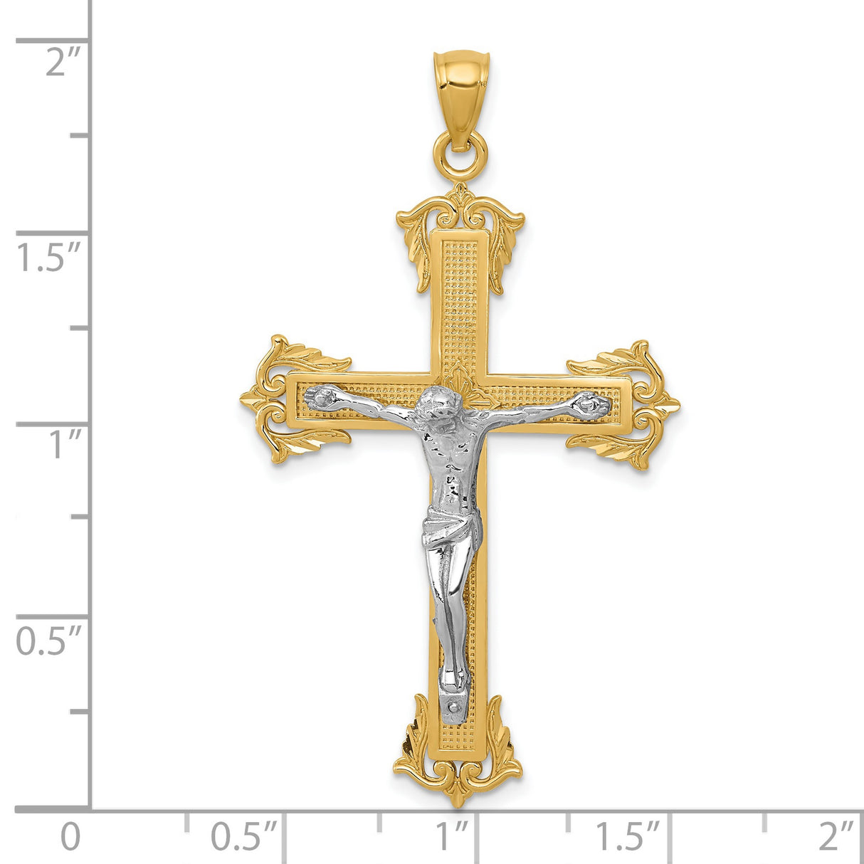 10k Two-Tone Gold Crucifix Pendant with Detailed Jesus Figure, Baroque Design, Religious Symbol