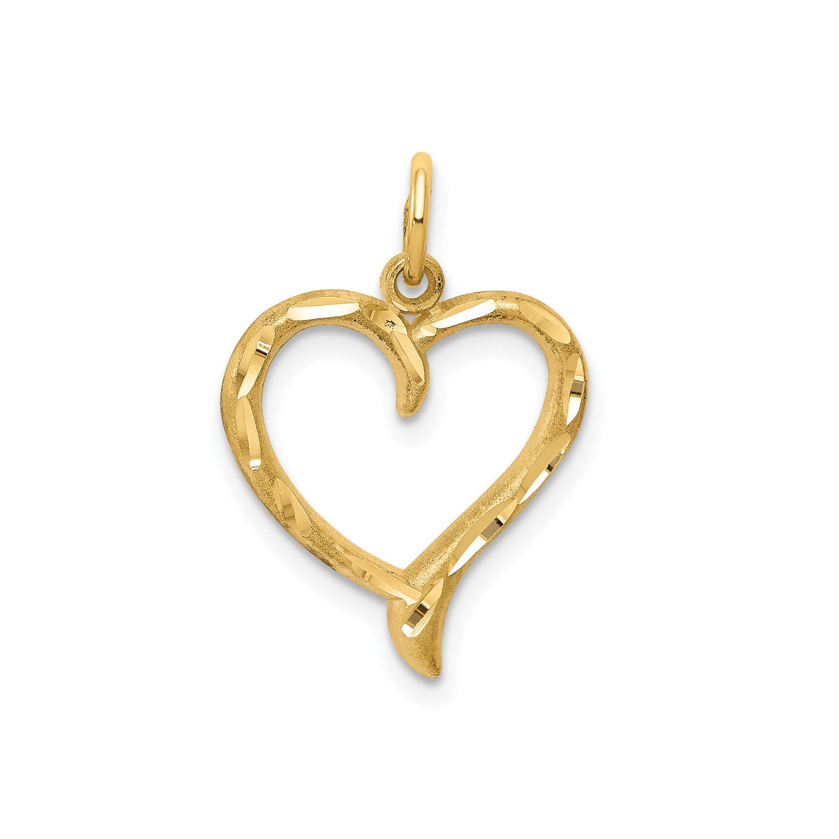 10k Yellow Gold Heart Pendant with Open Design and Textured Polished Finish for Women