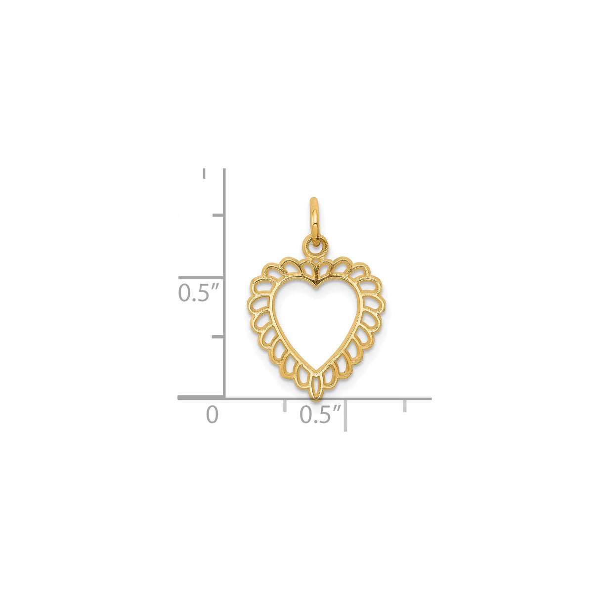10k Yellow Gold Heart Pendant with Scalloped Edge Design, Lightweight Romantic Jewelry