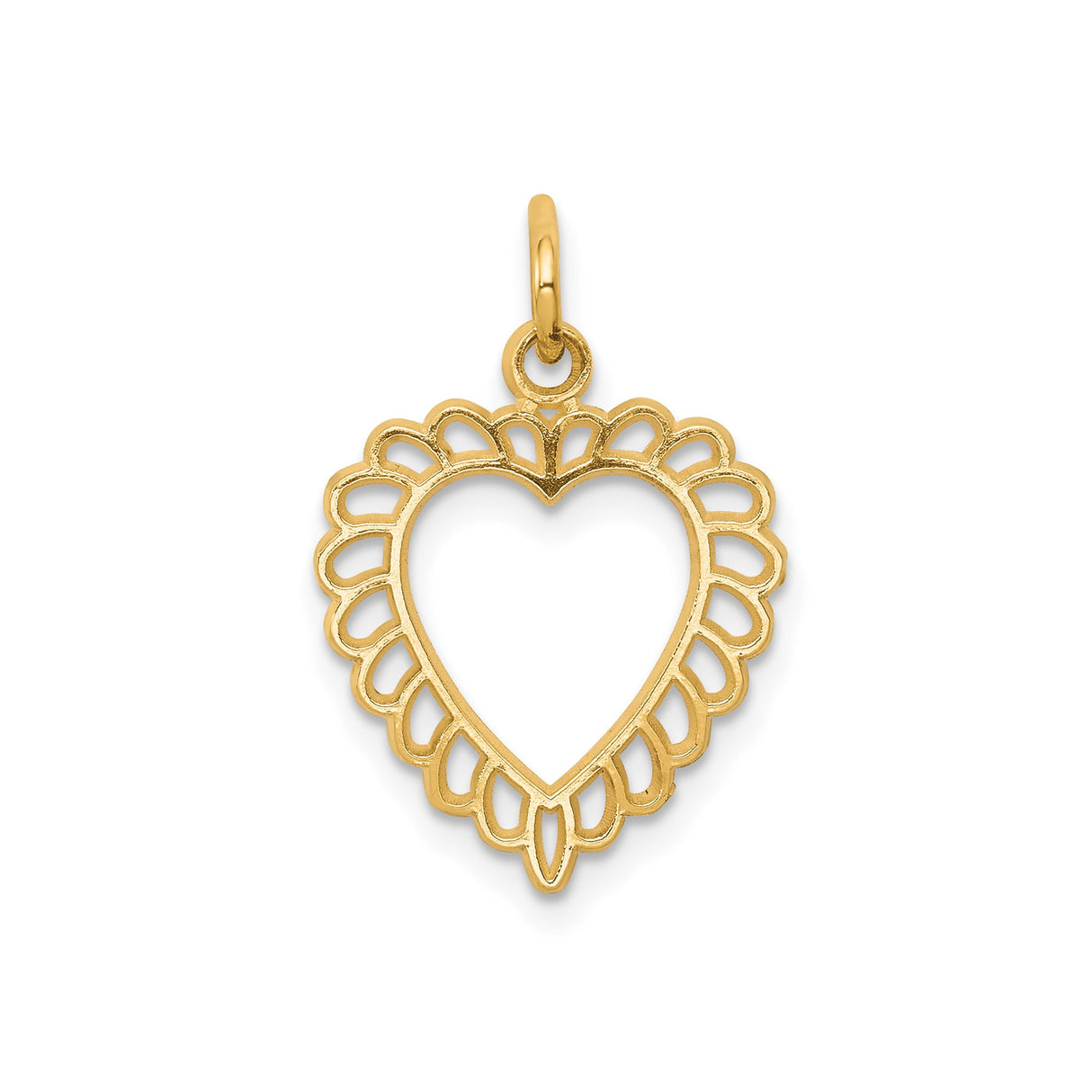 10k Yellow Gold Heart Pendant with Scalloped Edge Design, Lightweight Romantic Jewelry