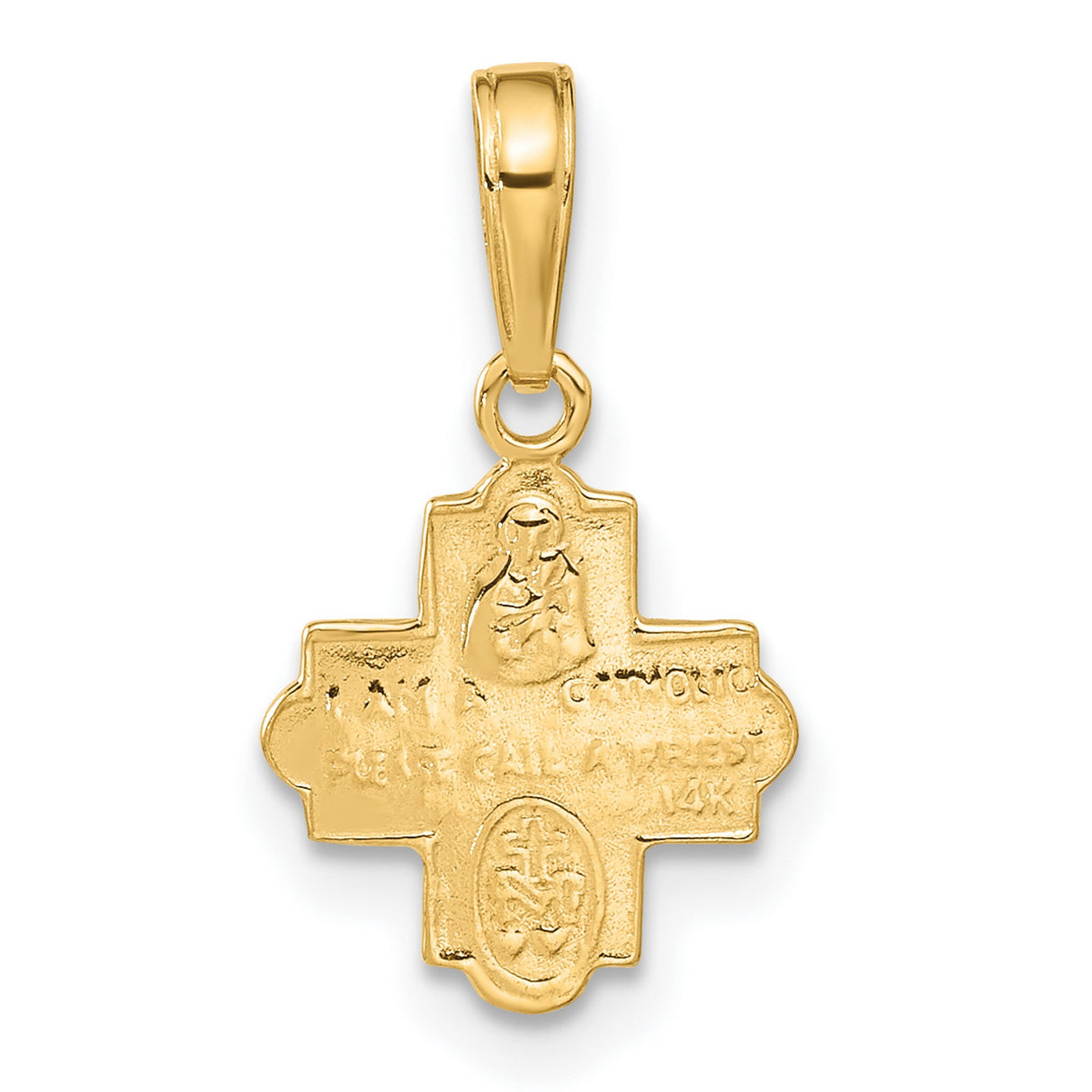 10k Yellow Gold Cross Pendant with Virgin Mary and Angels, Catholic Medallion Jewelry