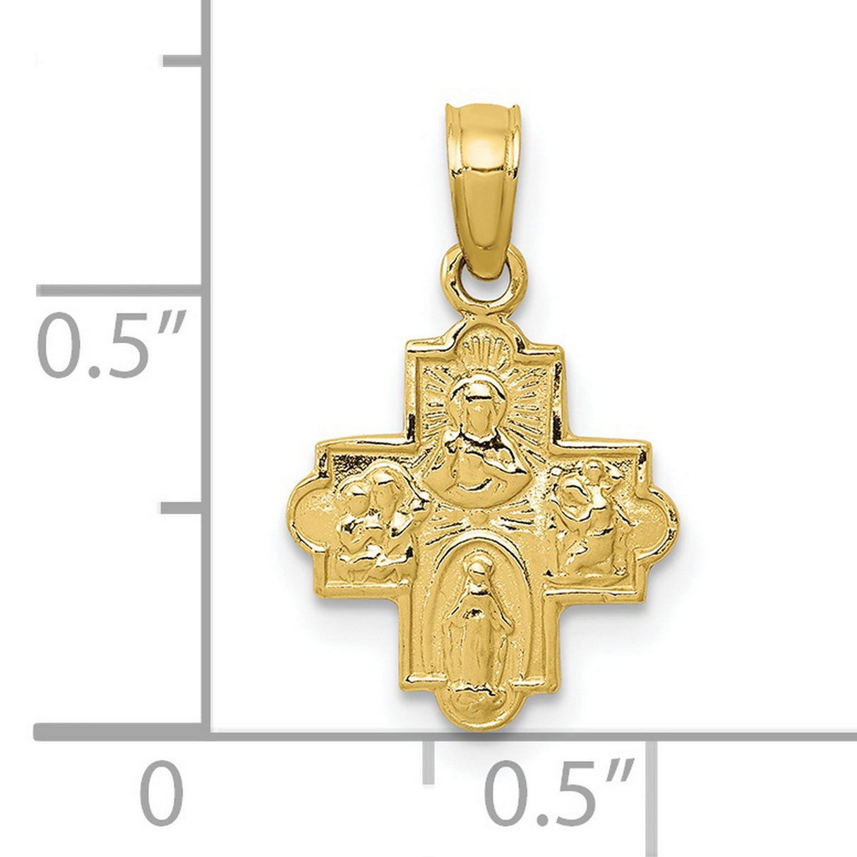 10k Yellow Gold Cross Pendant with Virgin Mary and Angels, Catholic Medallion Jewelry