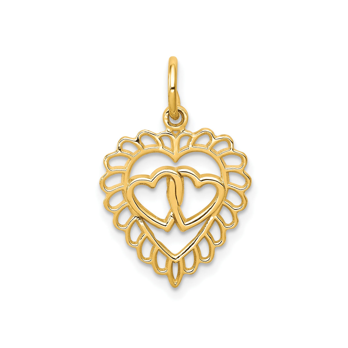 10k Yellow Gold Heart Pendant with Interlocking Open Lace Design