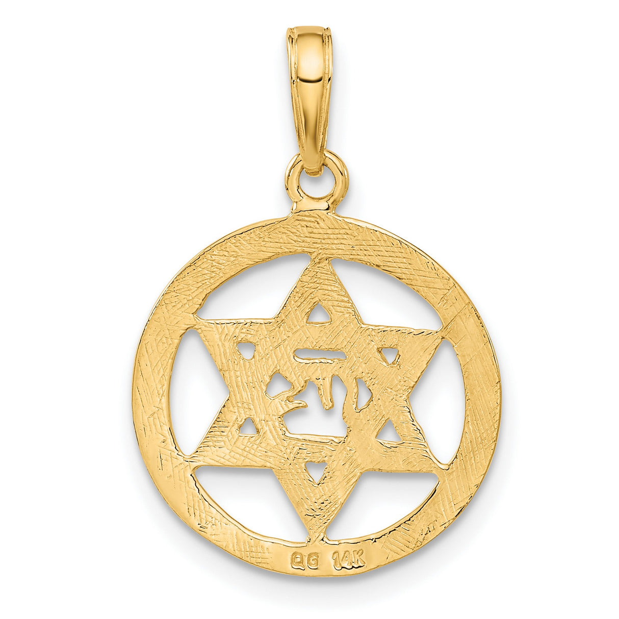 10k Yellow Gold Star of David Pendant with Hebrew Chai Symbol