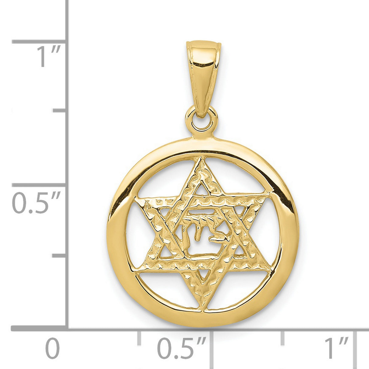 10k Yellow Gold Star of David Pendant with Hebrew Chai Symbol