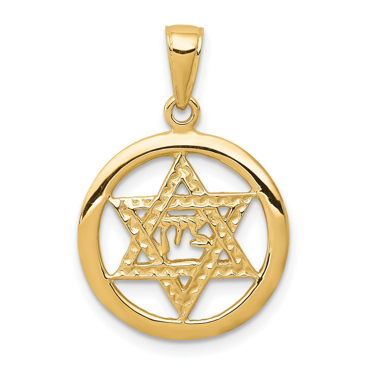 10k Yellow Gold Star of David Pendant with Hebrew Chai Symbol