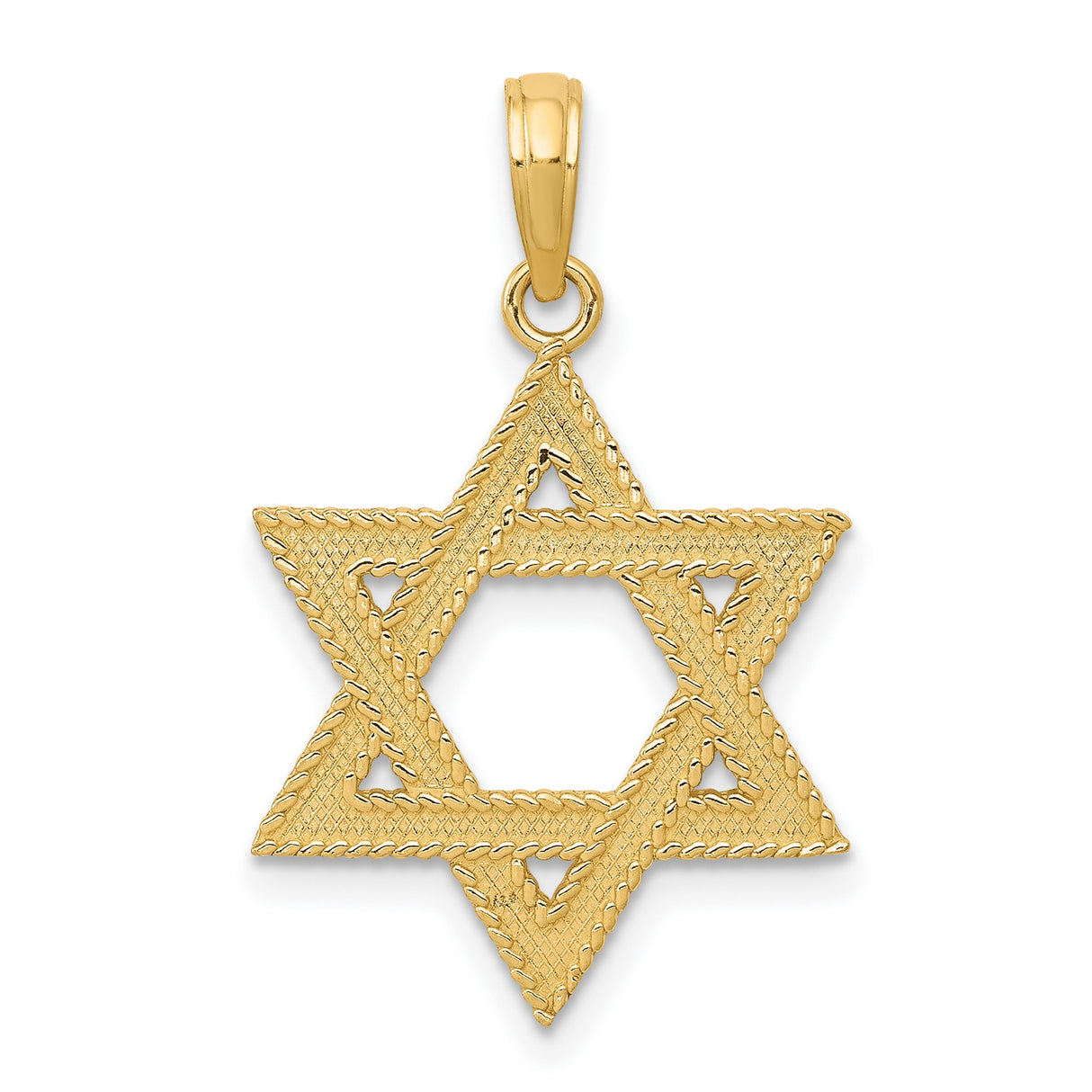 10k Yellow Gold Star of David Pendant, Detailed Textured Jewish Charm for Men or Women
