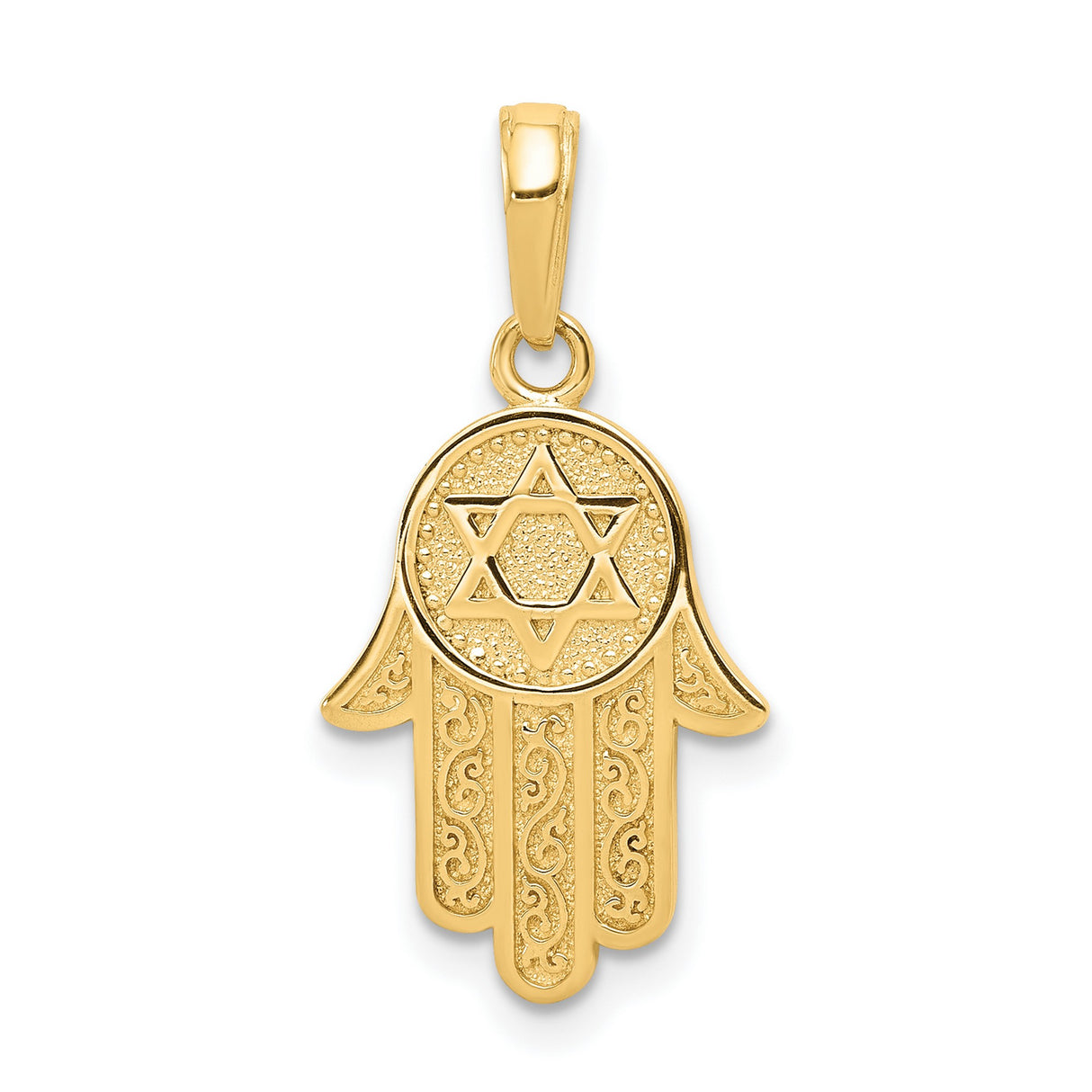 10k Yellow Gold Hamsa Pendant with Star of David, Filigree Jewish Charm, Spiritual Judaica Jewelry