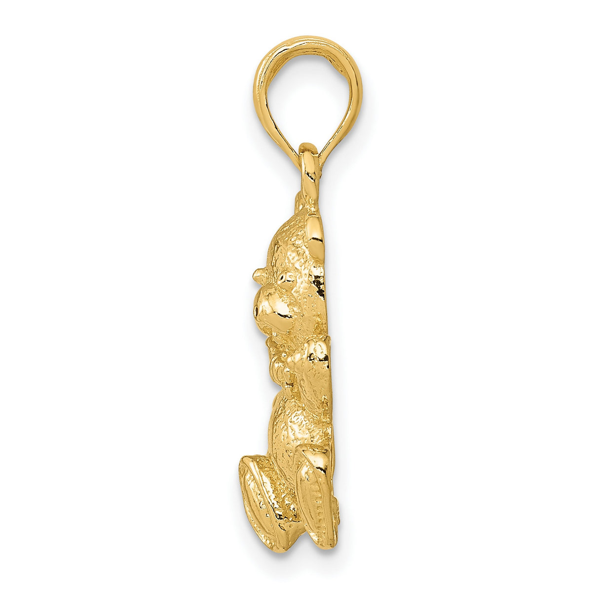 10k Yellow Gold Teddy Bear Pendant with Textured Finish and Bow Tie Detail