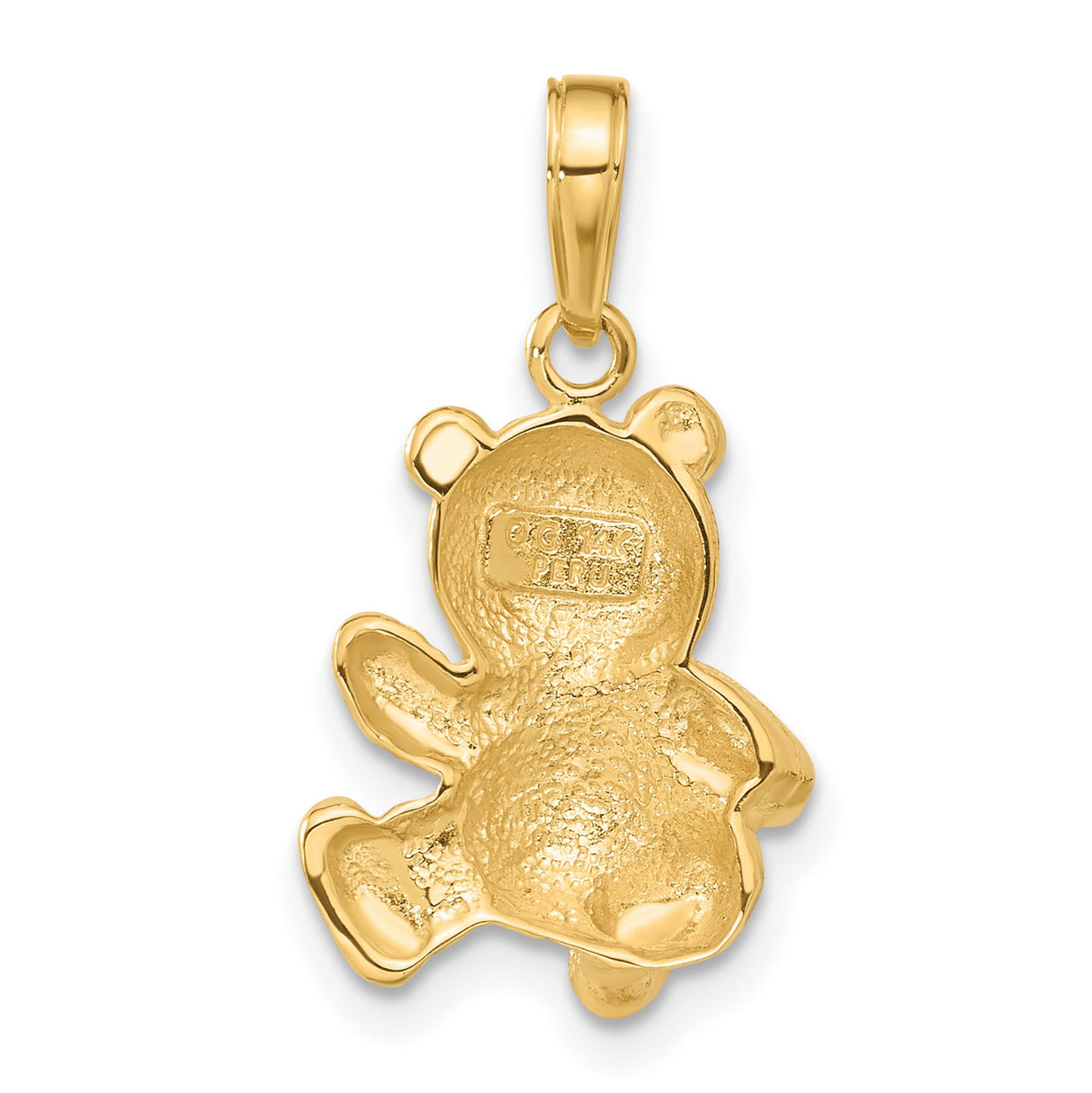 10k Yellow Gold Teddy Bear Pendant with Textured Finish and Bow Tie Detail