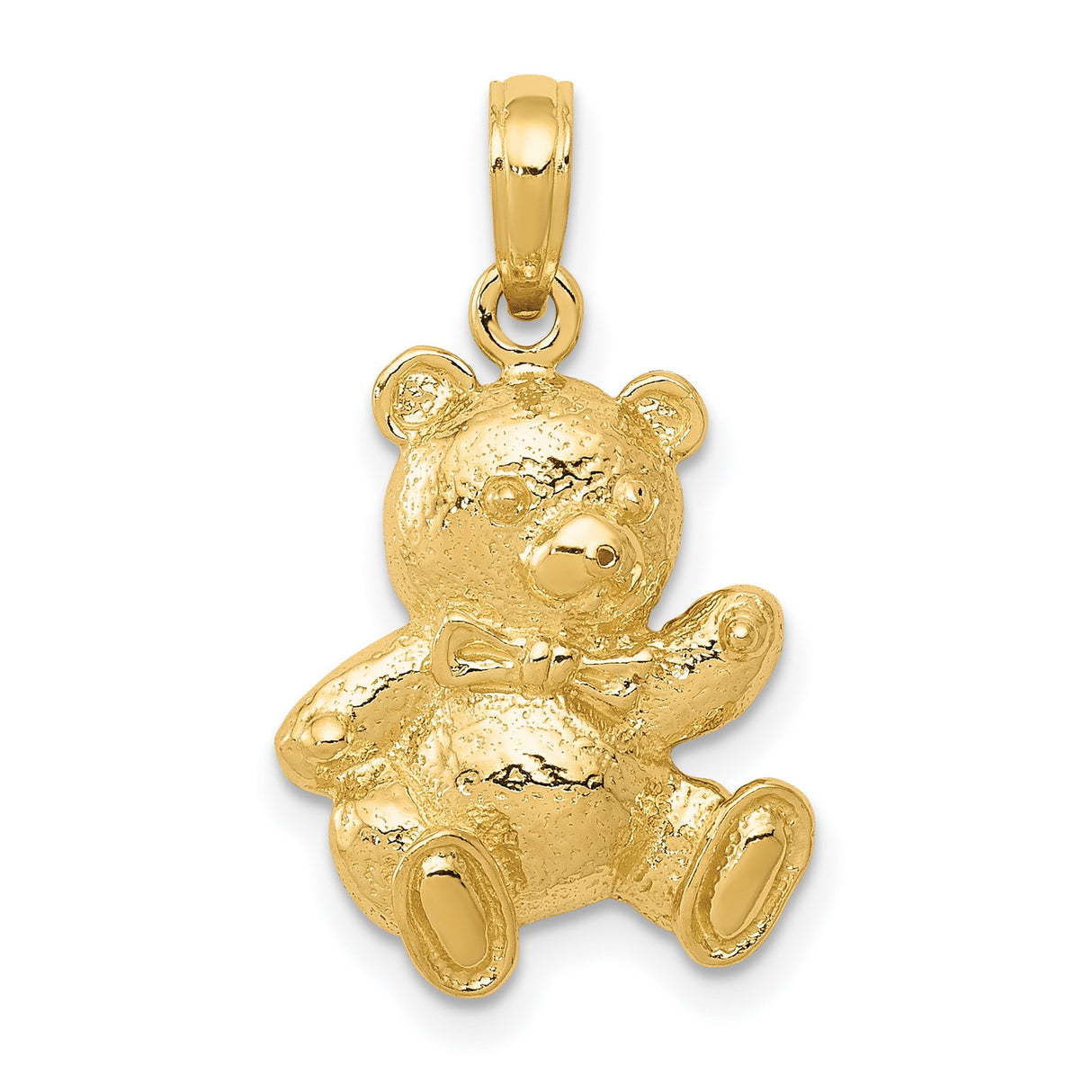10k Yellow Gold Teddy Bear Pendant with Textured Finish and Bow Tie Detail