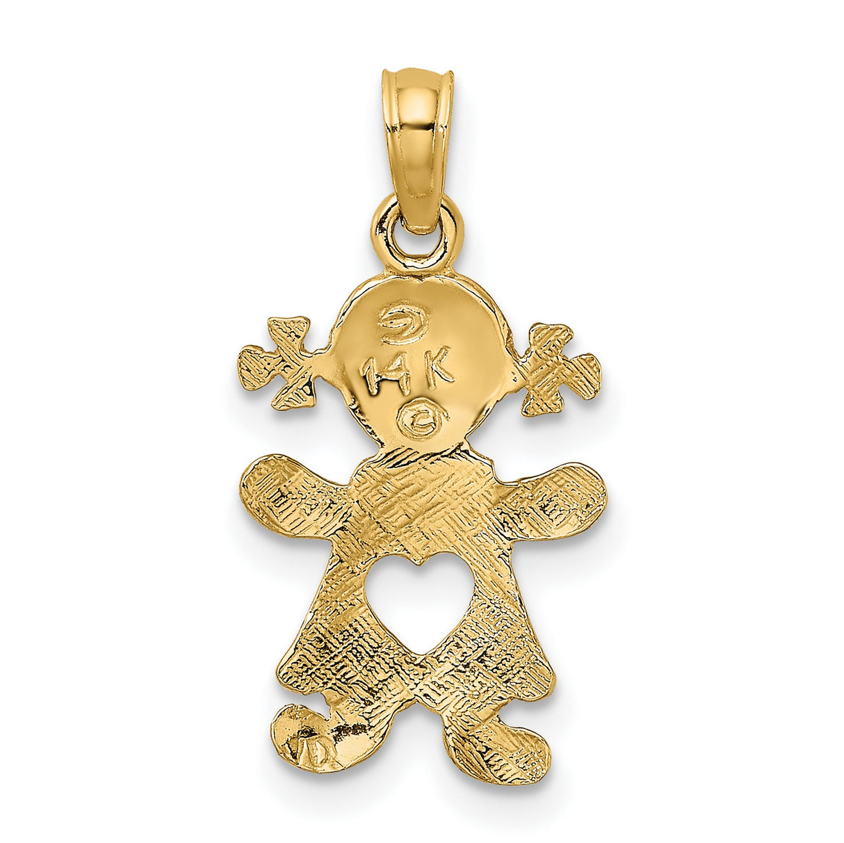 10k Yellow Gold Girl Silhouette Pendant with Pigtails and Heart Cutout, Sentimental Charm