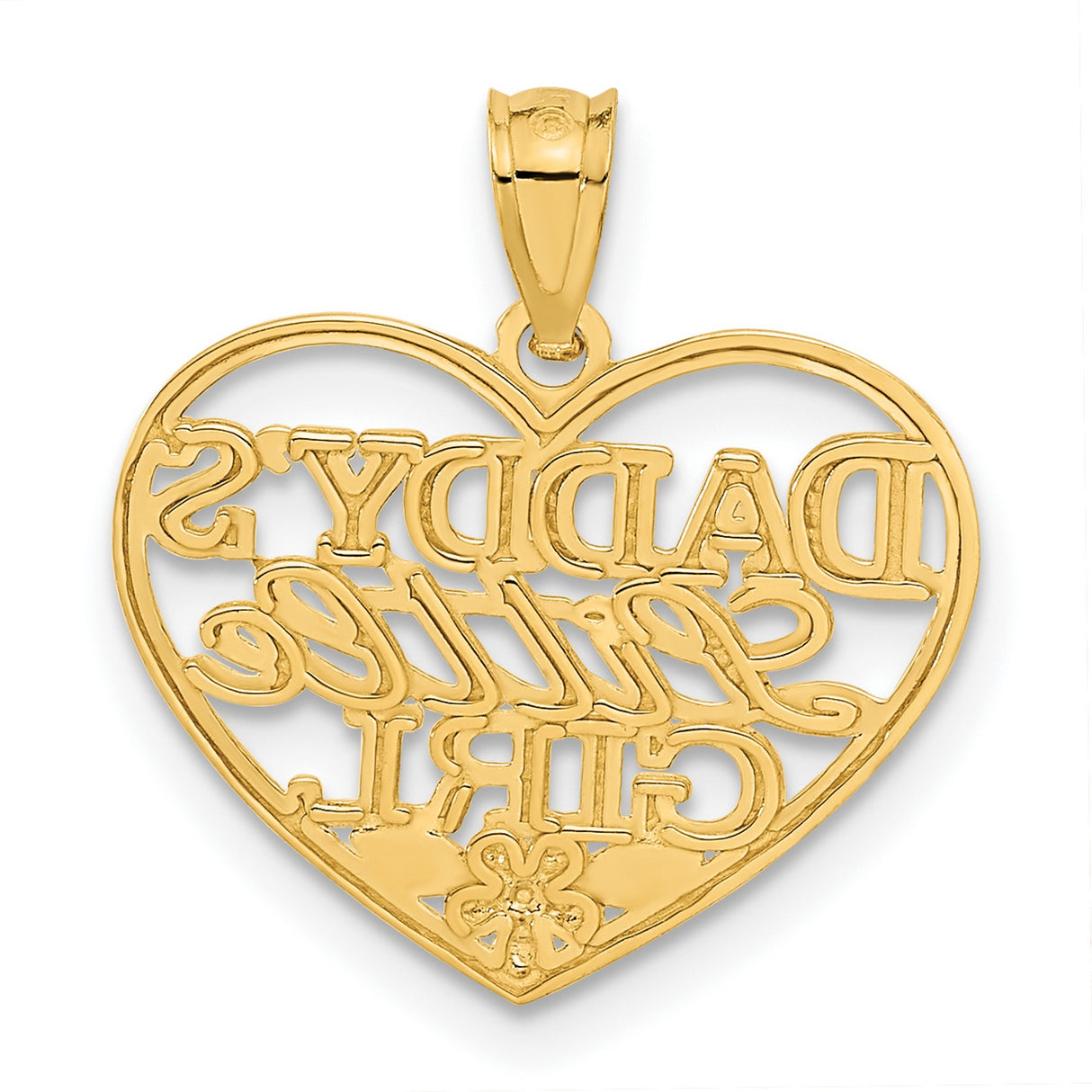 10k Yellow Gold Heart Pendant with Floral Accent, Daddys Little Girl Engraving
