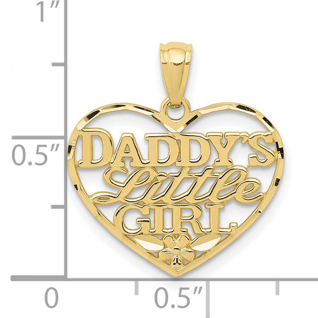 10k Yellow Gold Heart Pendant with Floral Accent, Daddys Little Girl Engraving