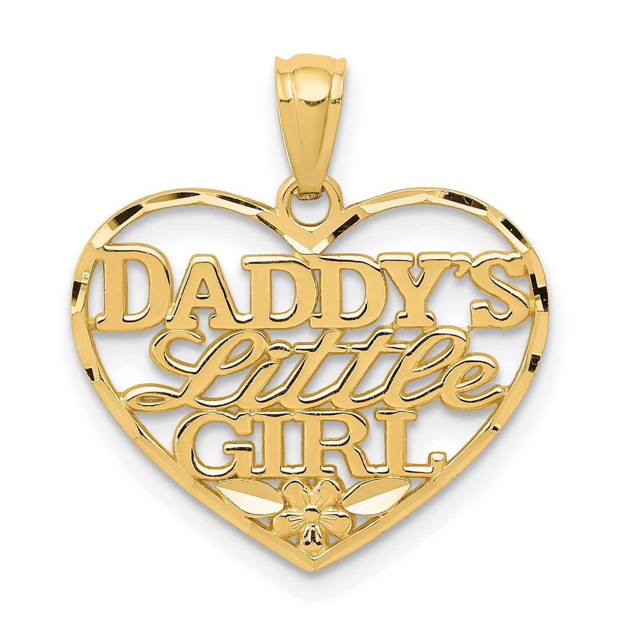 10k Yellow Gold Heart Pendant with Floral Accent, Daddys Little Girl Engraving