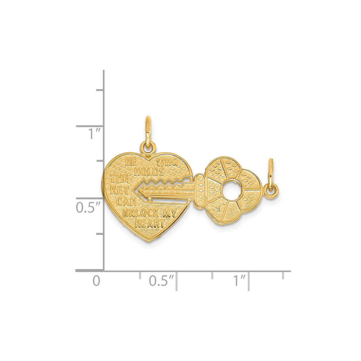 10k Yellow Gold Heart and Key Pendant, Romantic Symbolic Jewelry for Women