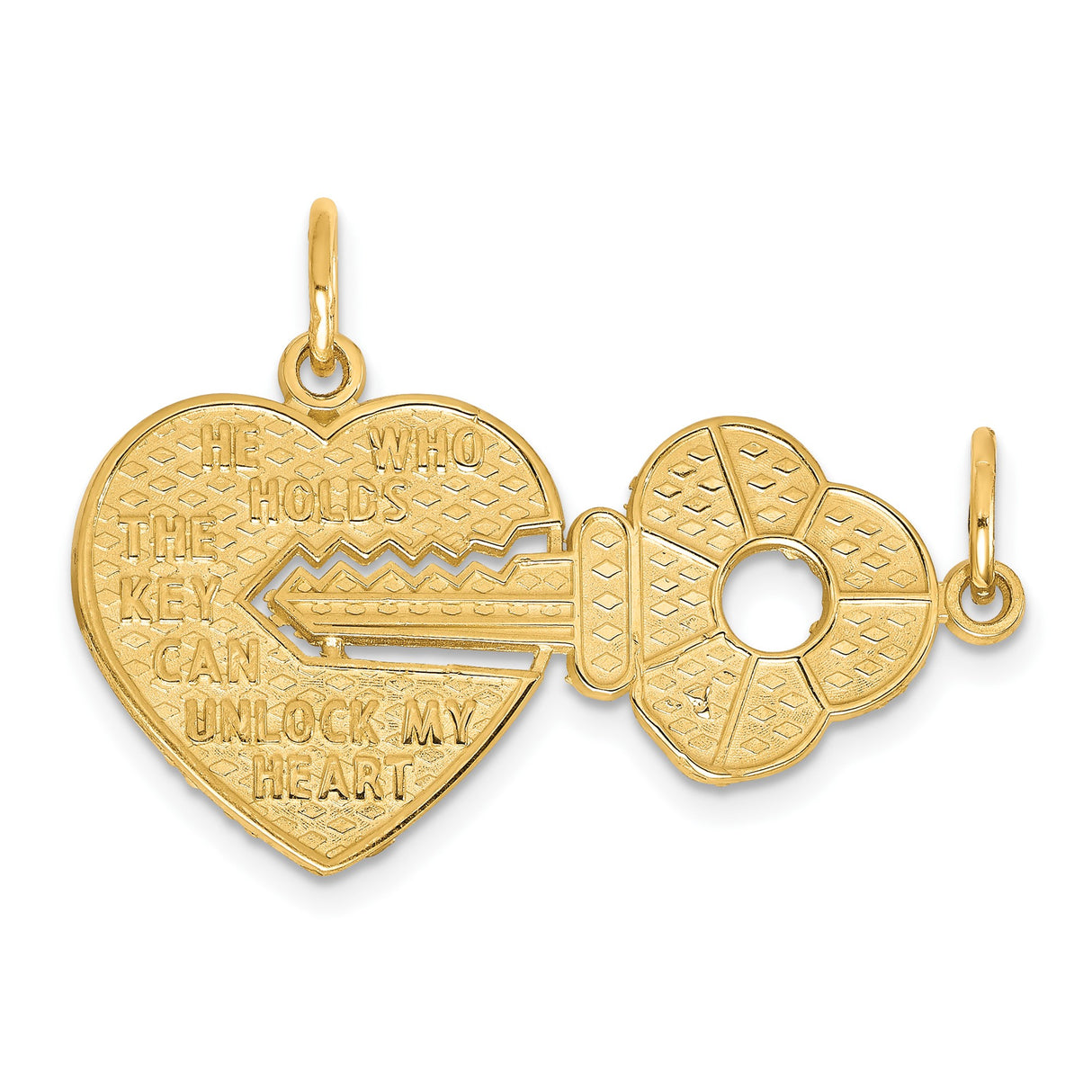 10k Yellow Gold Heart and Key Pendant, Romantic Symbolic Jewelry for Women