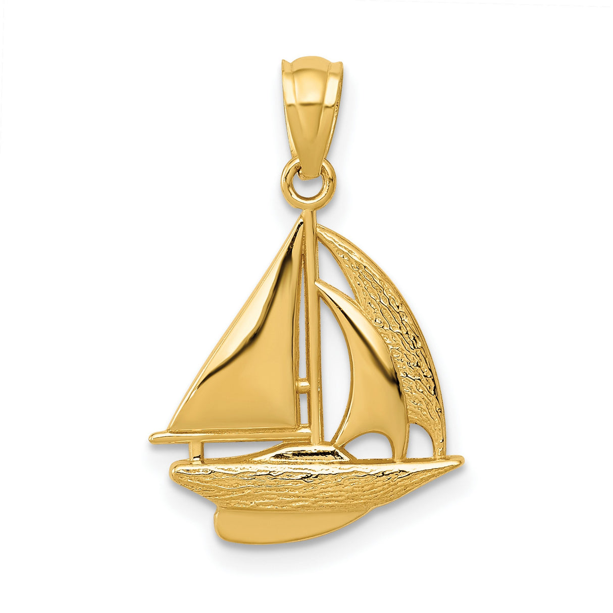 10k Yellow Gold Sailboat Pendant, Nautical Ocean Charm, Unisex Sailing Jewelry