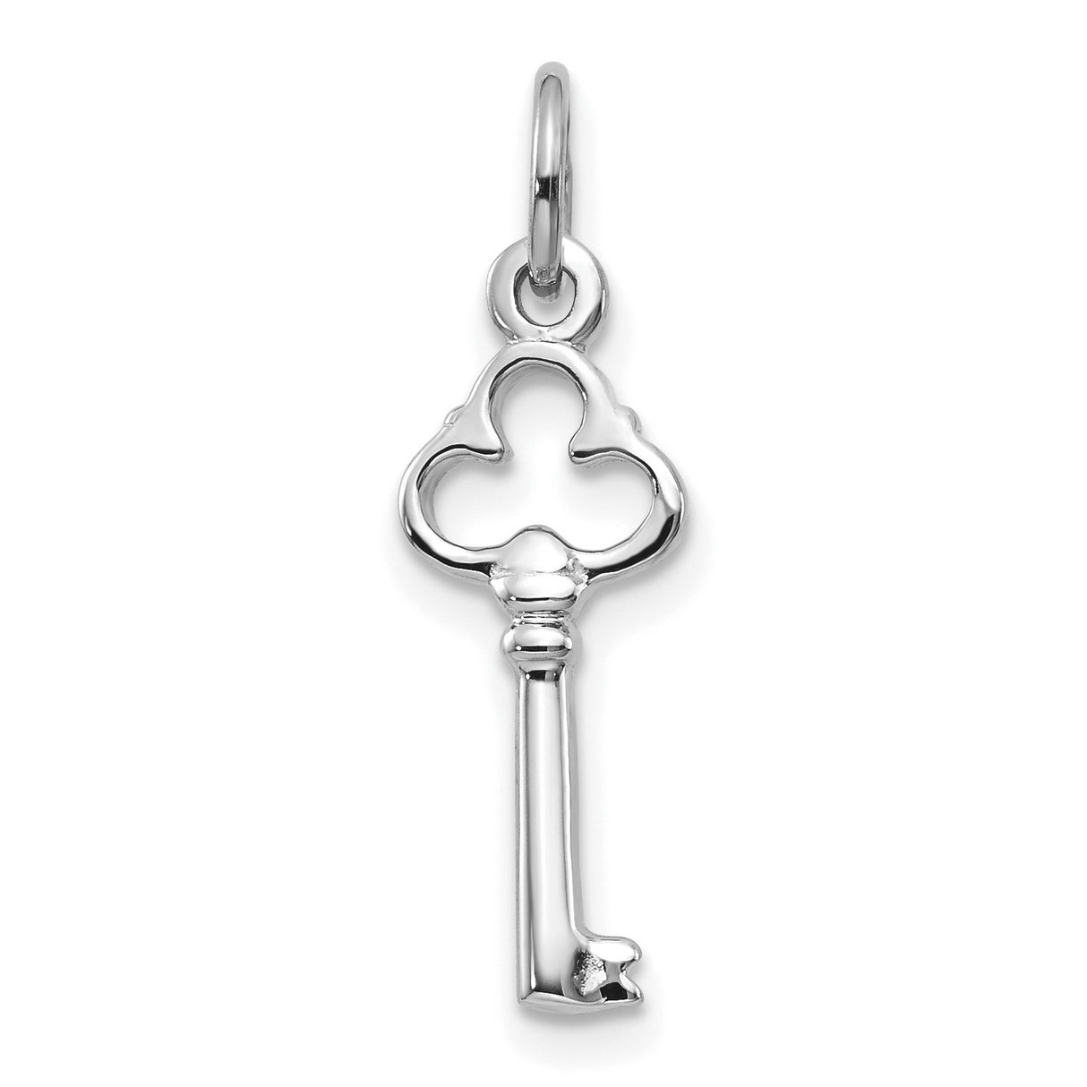10k White Gold Key Pendant with Openwork Clover Design, Symbolic Feminine Jewelry