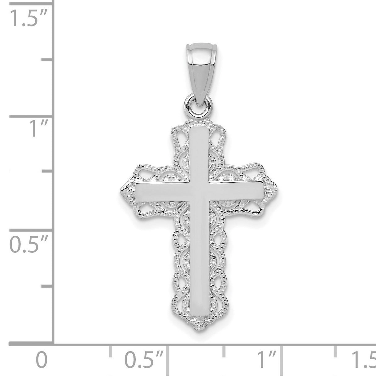 10k White Gold Cross Pendant with Openwork Filigree Design for Men and Women