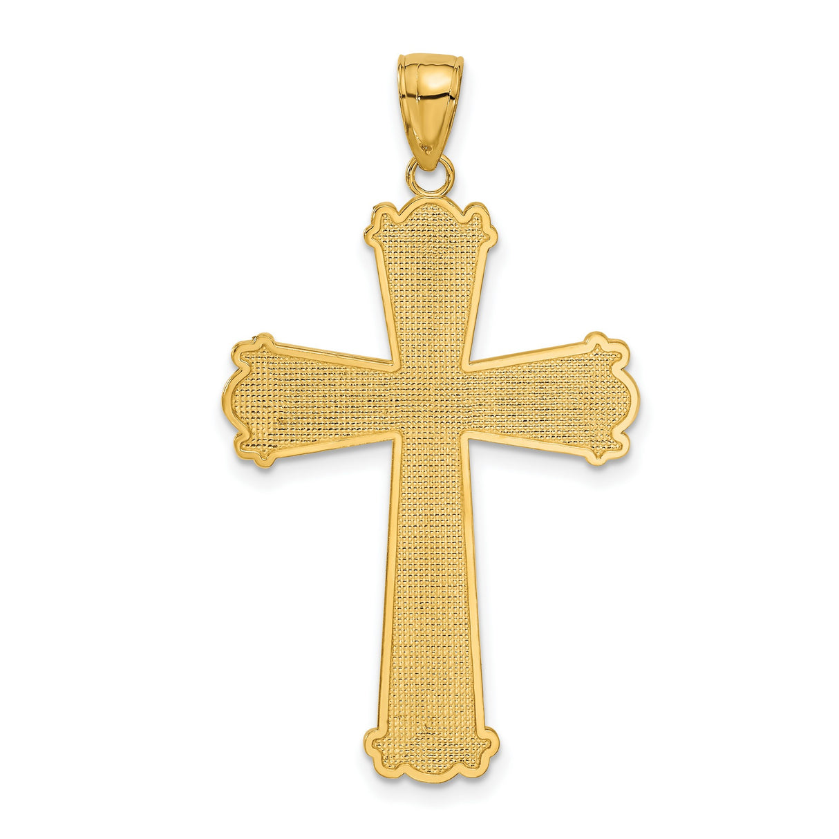 10k Yellow Gold Cross Pendant with Flared Tips and Milgrain Edges for Men and Women