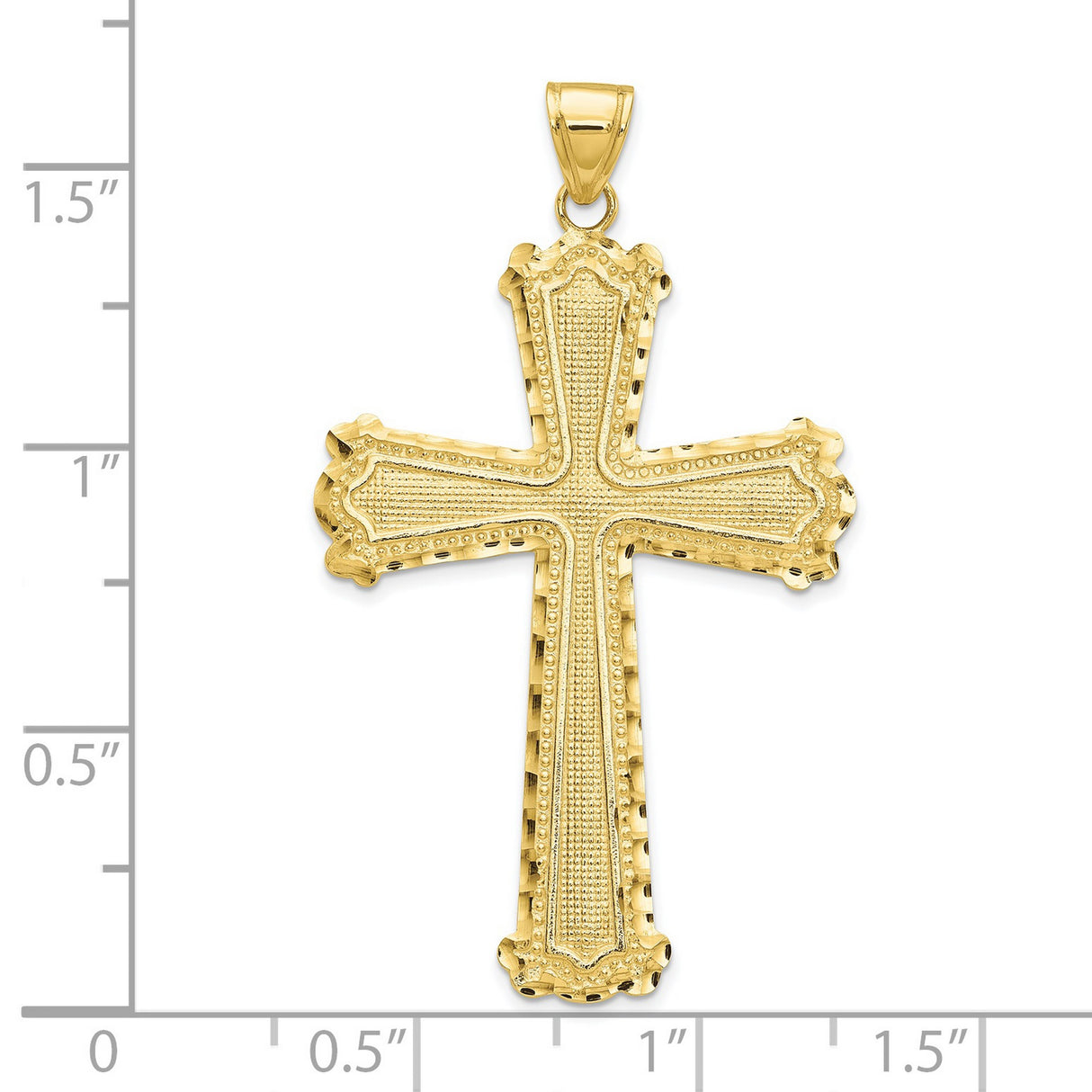 10k Yellow Gold Cross Pendant with Flared Tips and Milgrain Edges for Men and Women