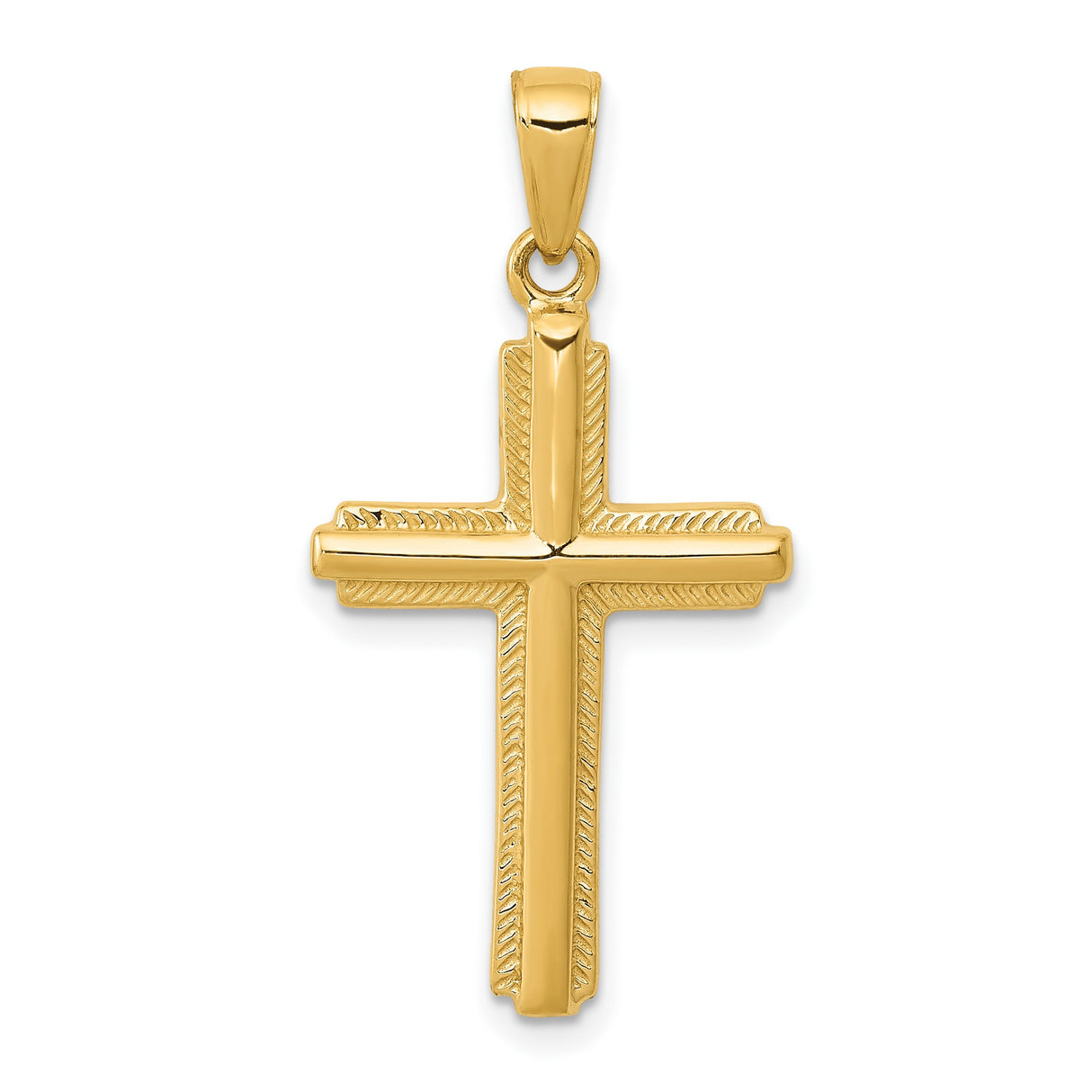 10k Yellow Gold Latin Cross Pendant with Striped Border and Refined Finish
