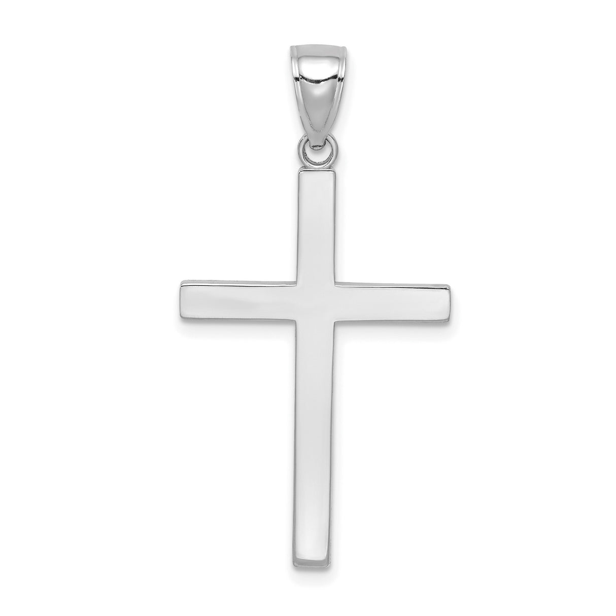 10k White Gold Cross Pendant with Mirror Finish, Minimalist Religious Design for Men and Women