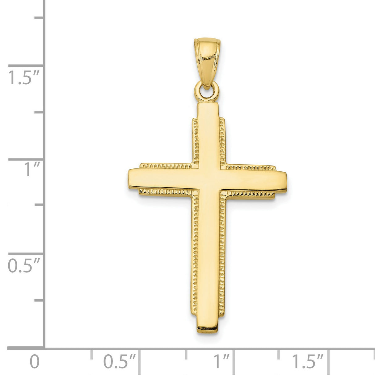 10k Yellow Gold Cross Pendant, Polished Christian Faith Symbol, Religious Charm for Men and Women