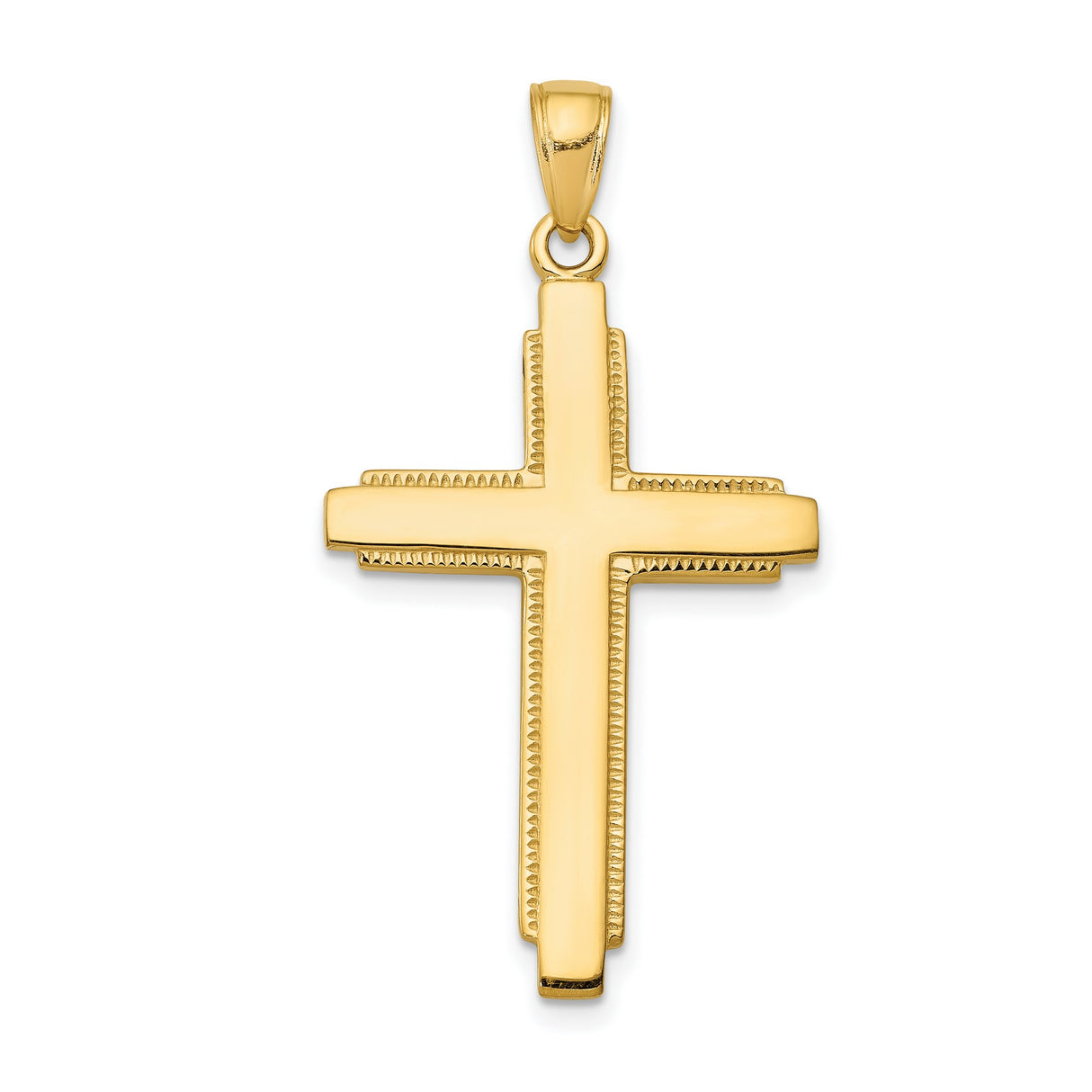 10k Yellow Gold Cross Pendant, Polished Christian Faith Symbol, Religious Charm for Men and Women