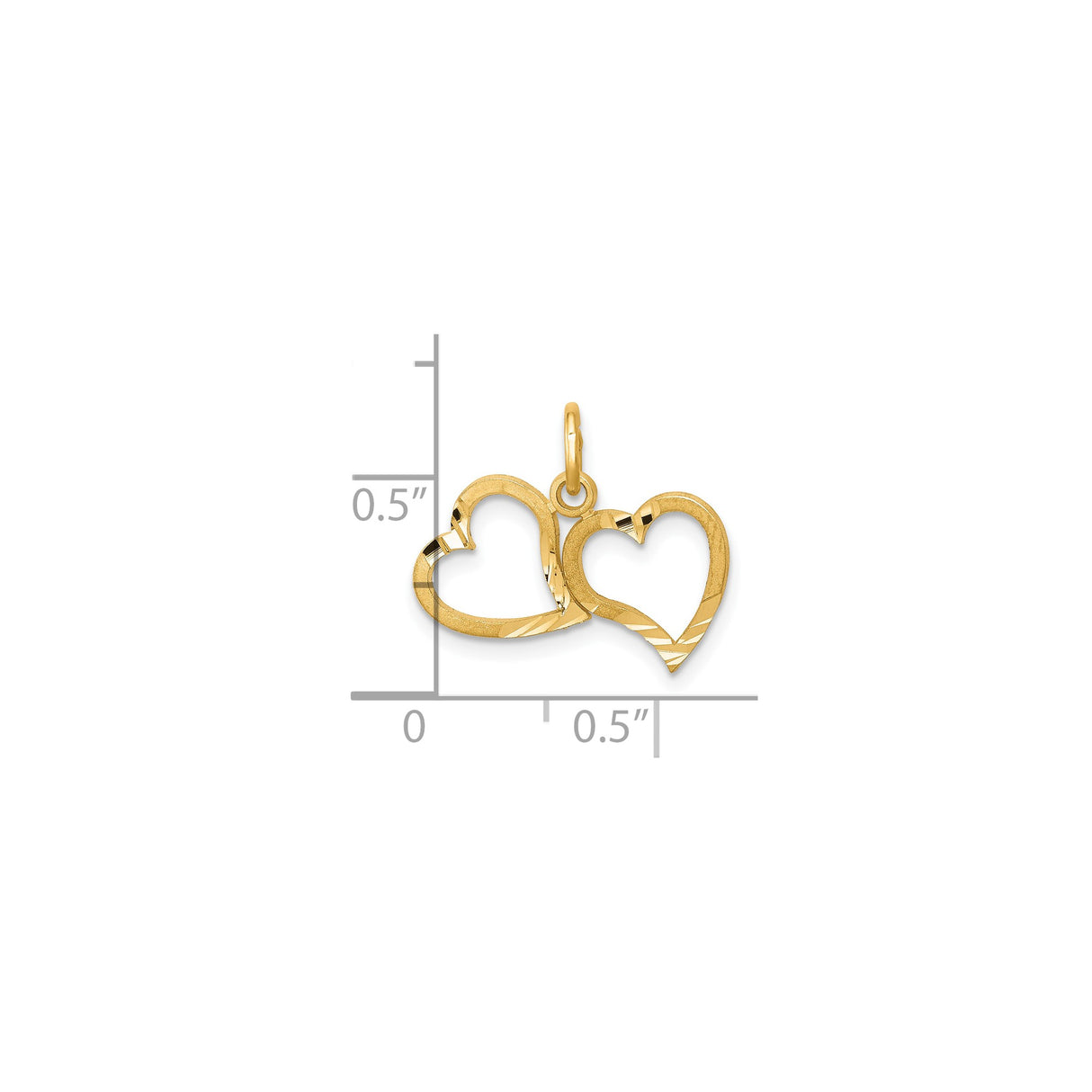 10k Yellow Gold Double Heart Pendant with Intertwined Open Hearts, Polished and Textured Design