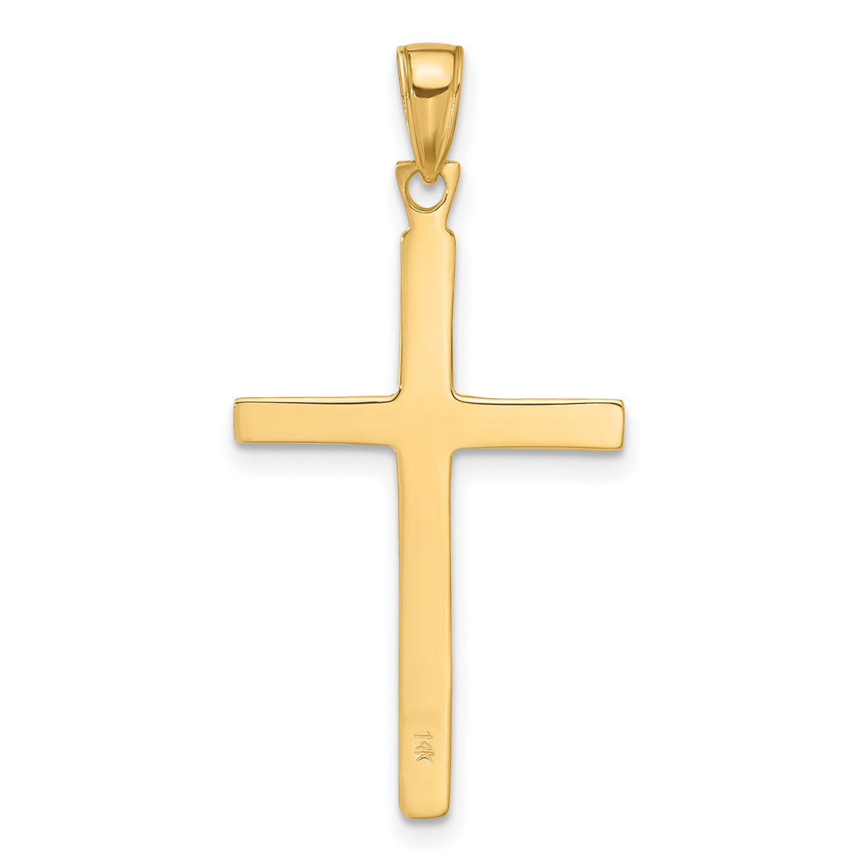 10k Yellow Gold Cross Pendant with Polished Finish and Curved Bail, Unisex Religious Charm