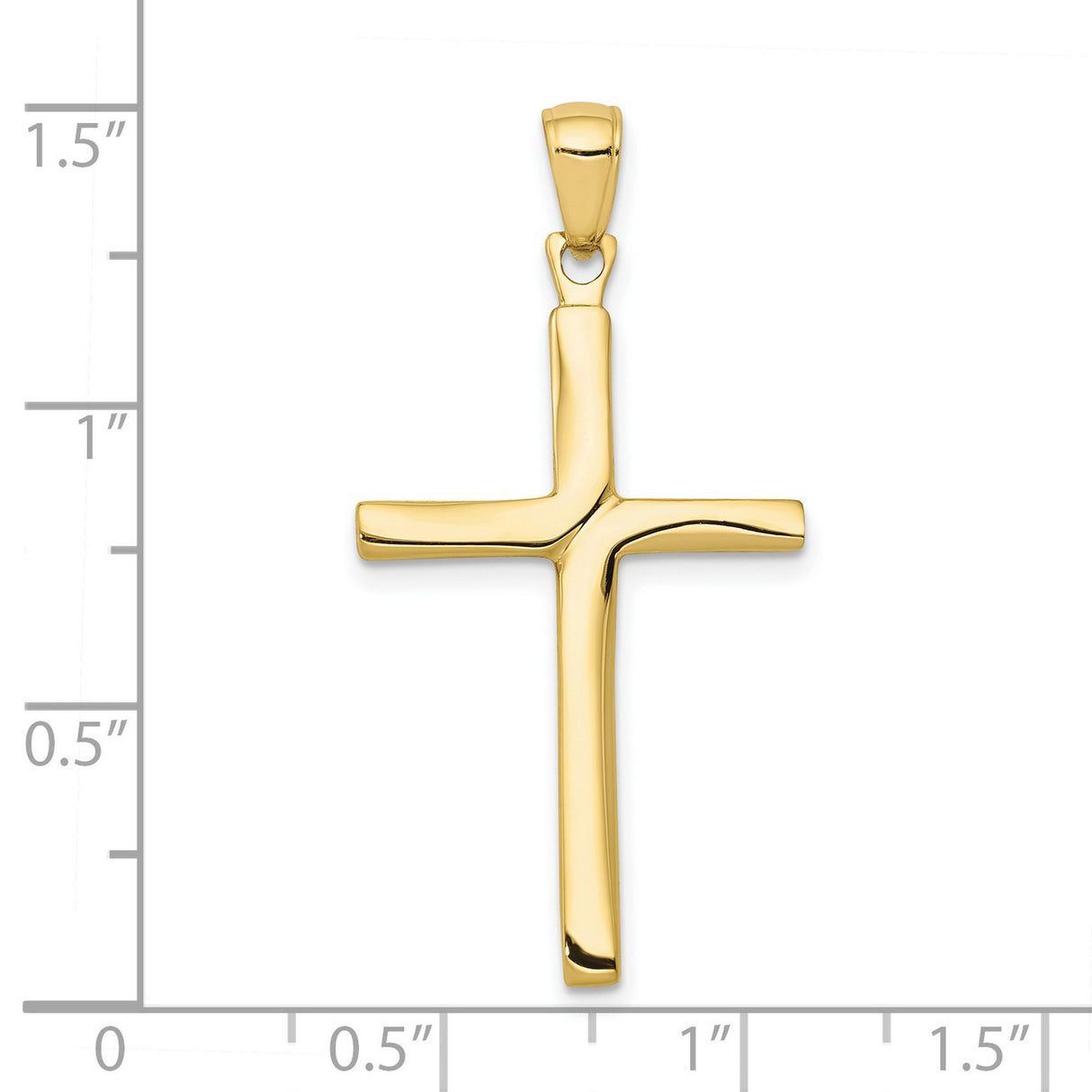 10k Yellow Gold Cross Pendant with Polished Finish and Curved Bail, Unisex Religious Charm