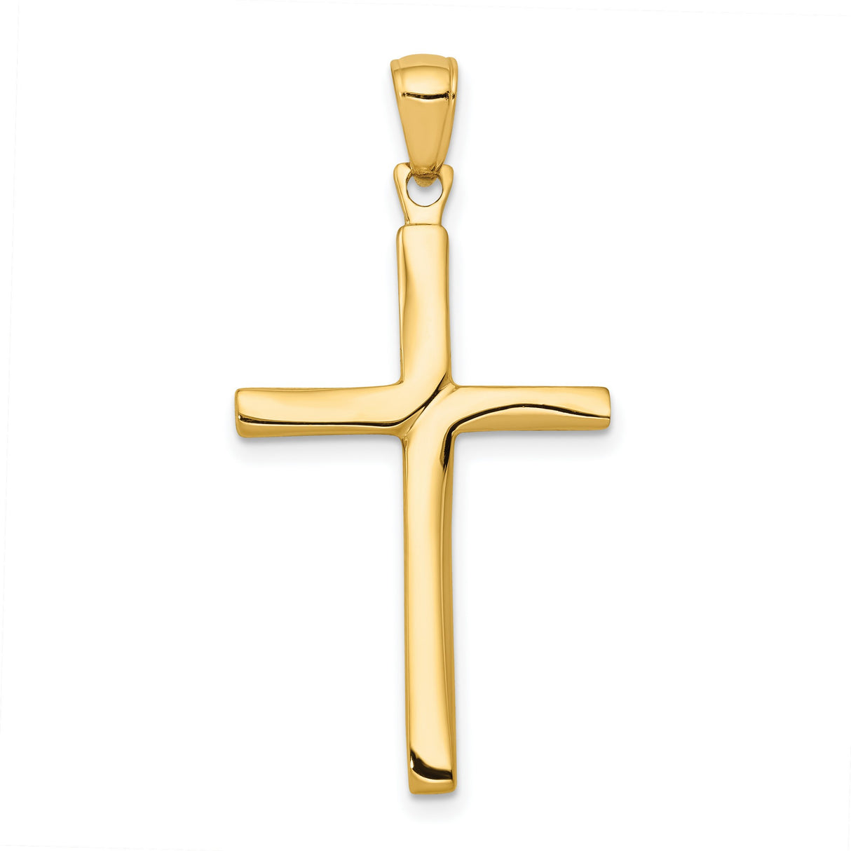 10k Yellow Gold Cross Pendant with Polished Finish and Curved Bail, Unisex Religious Charm