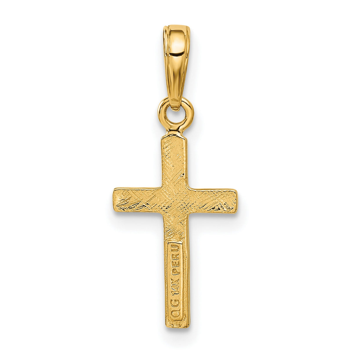 10k Yellow Gold Cross Pendant with Hammered Texture, Latin Style Religious Charm