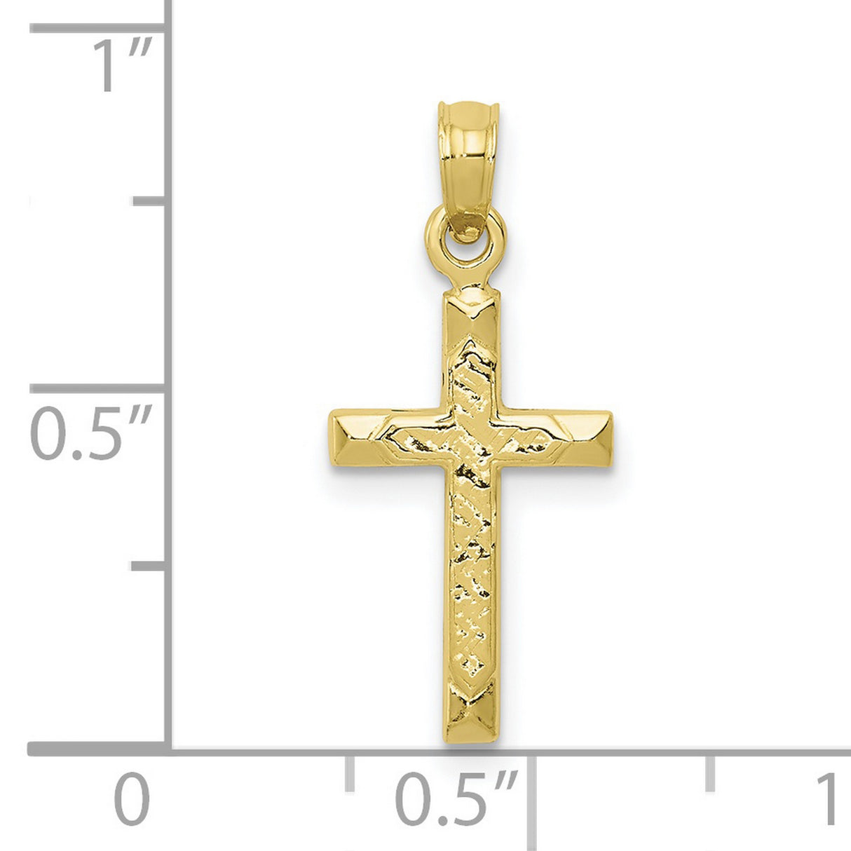 10k Yellow Gold Cross Pendant with Hammered Texture, Latin Style Religious Charm