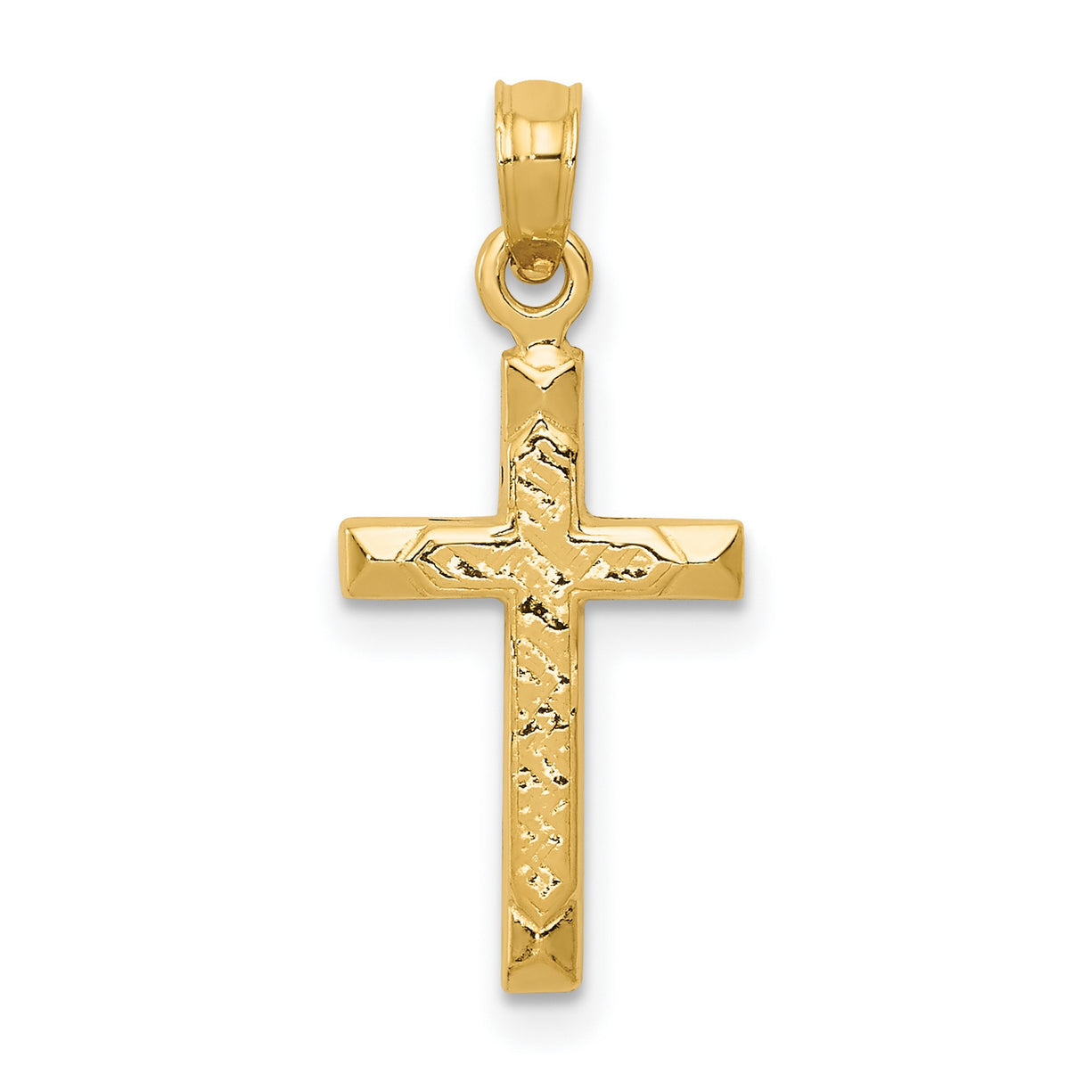 10k Yellow Gold Cross Pendant with Hammered Texture, Latin Style Religious Charm