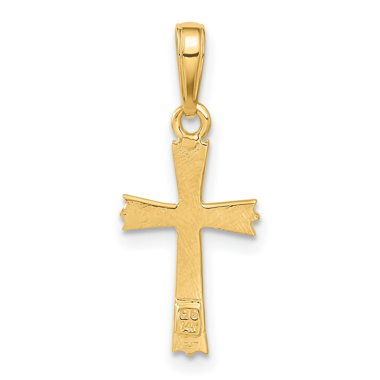 10k Yellow Gold Cross Pendant with Textured Flared Arms and Scroll Edge Design