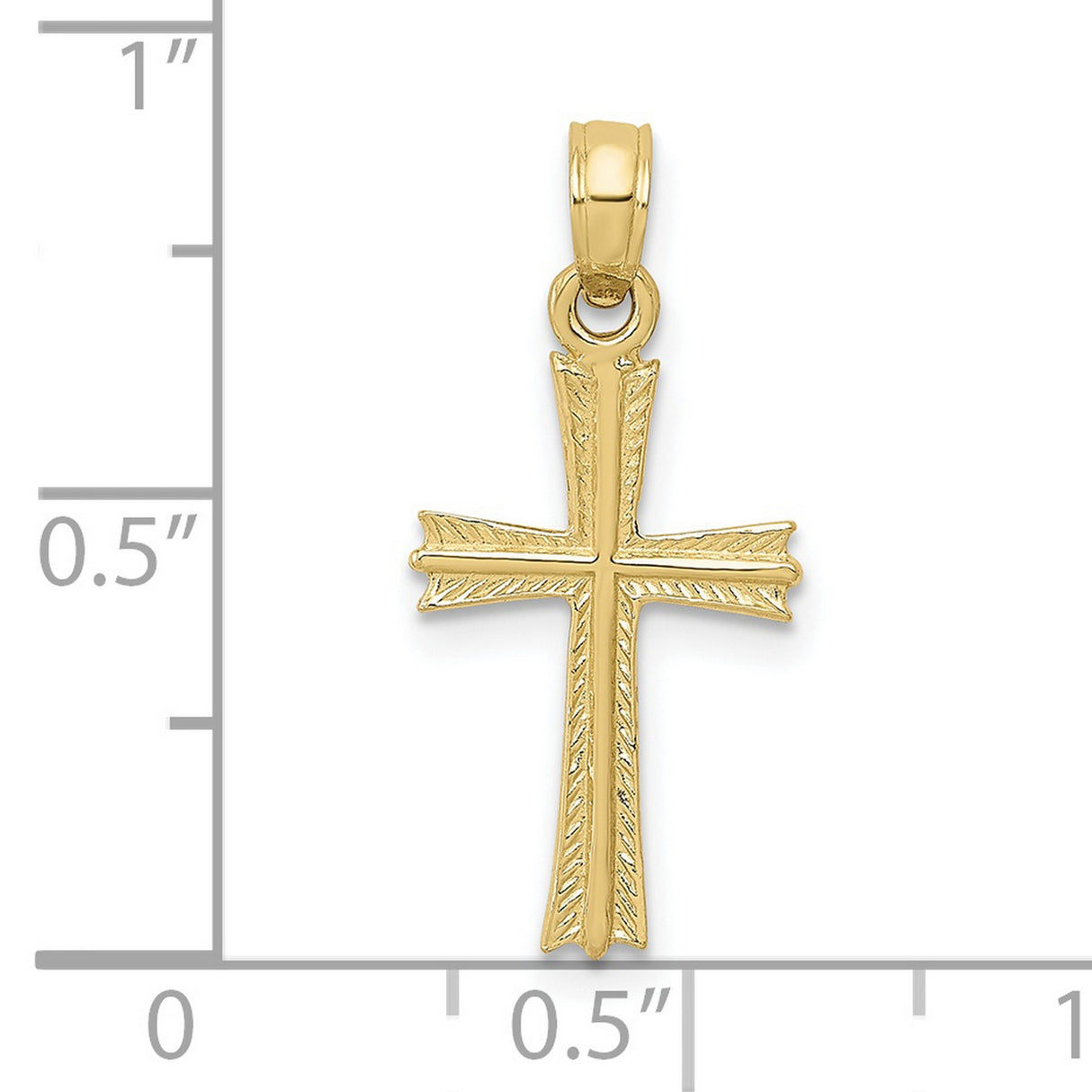 10k Yellow Gold Cross Pendant with Textured Flared Arms and Scroll Edge Design