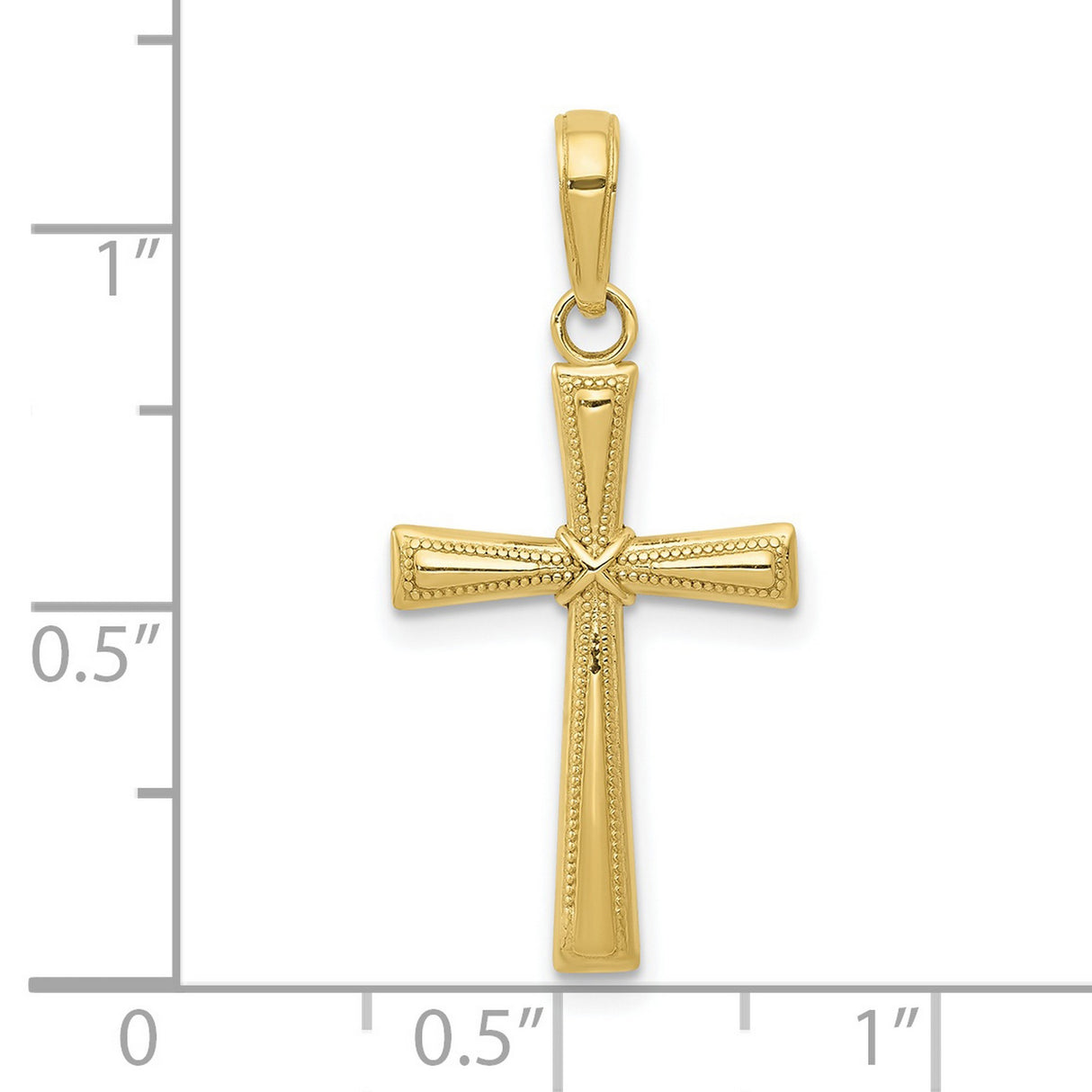 10k Yellow Gold Cross Pendant with Beaded Edge and Polished Tapered Arms