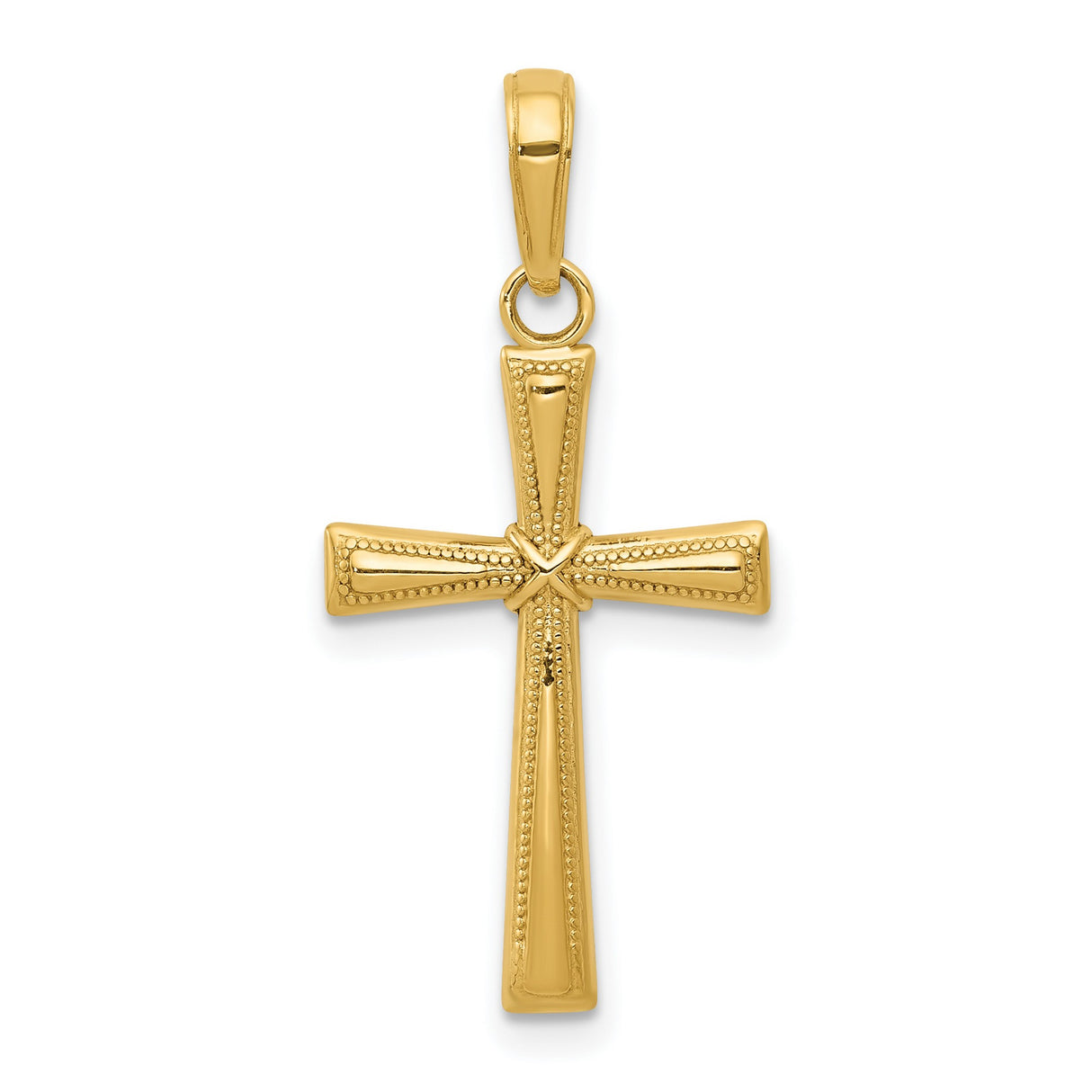 10k Yellow Gold Cross Pendant with Beaded Edge and Polished Tapered Arms
