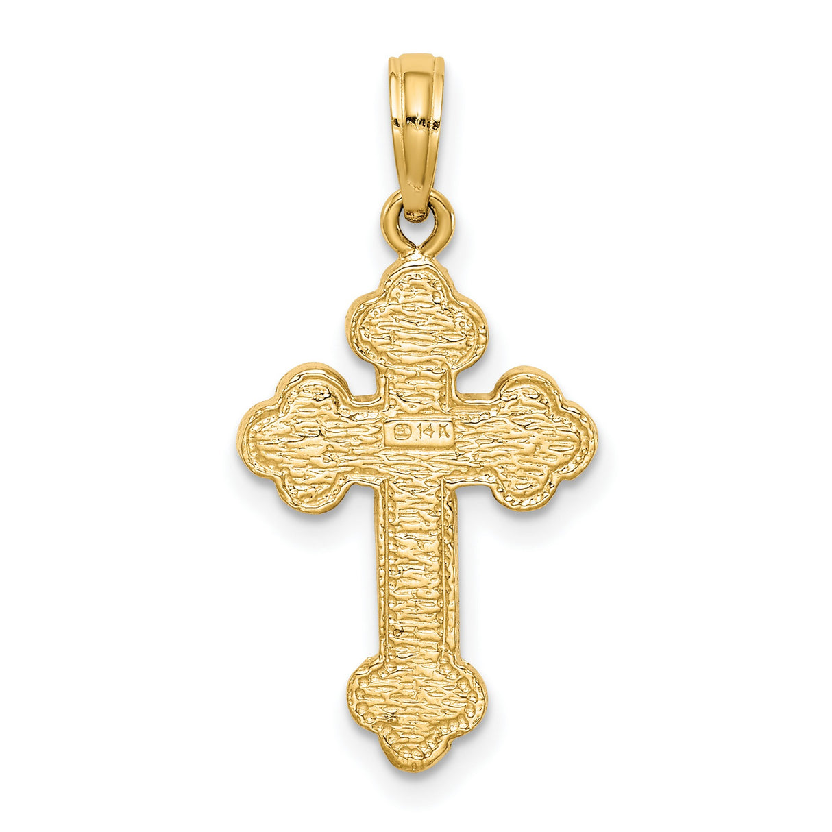 10k Yellow Gold Budded Cross Pendant with Quattrofoil Design and Textured Finish