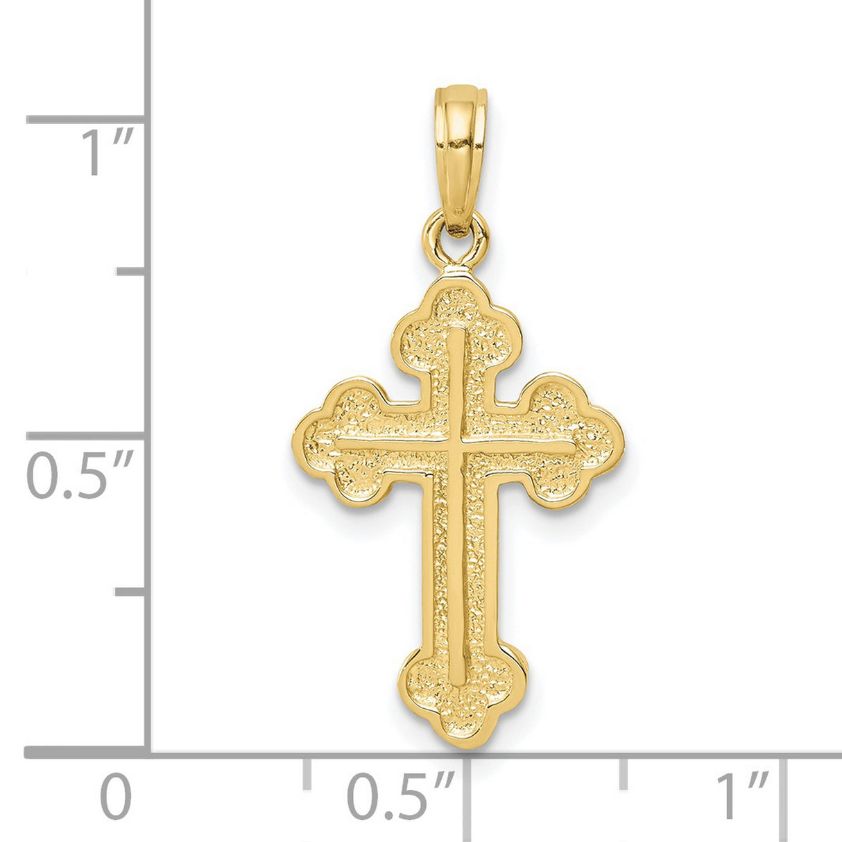 10k Yellow Gold Budded Cross Pendant with Quattrofoil Design and Textured Finish