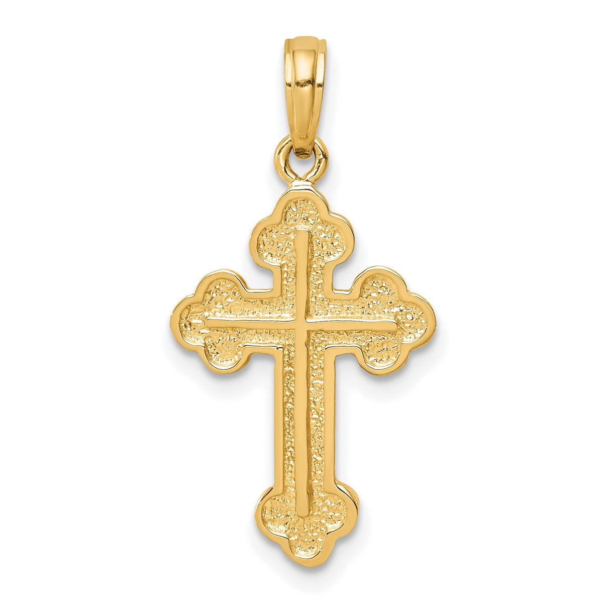 10k Yellow Gold Budded Cross Pendant with Quattrofoil Design and Textured Finish