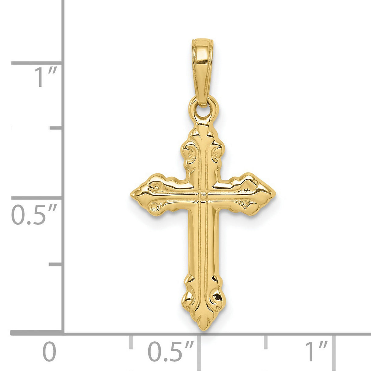 10k Yellow Gold Cross Pendant, Baroque Fleur de Lis Religious Charm for Men and Women