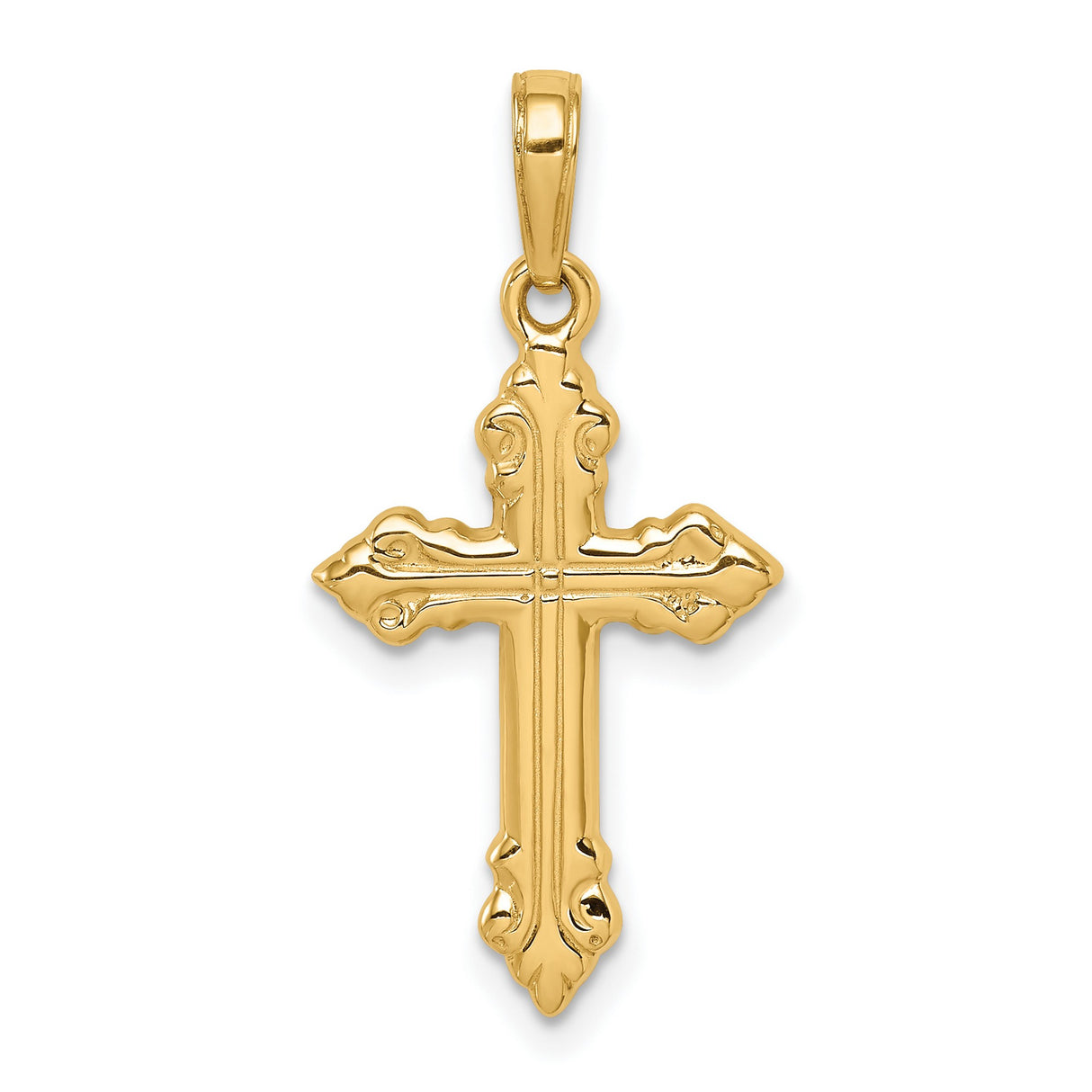 10k Yellow Gold Cross Pendant, Baroque Fleur de Lis Religious Charm for Men and Women