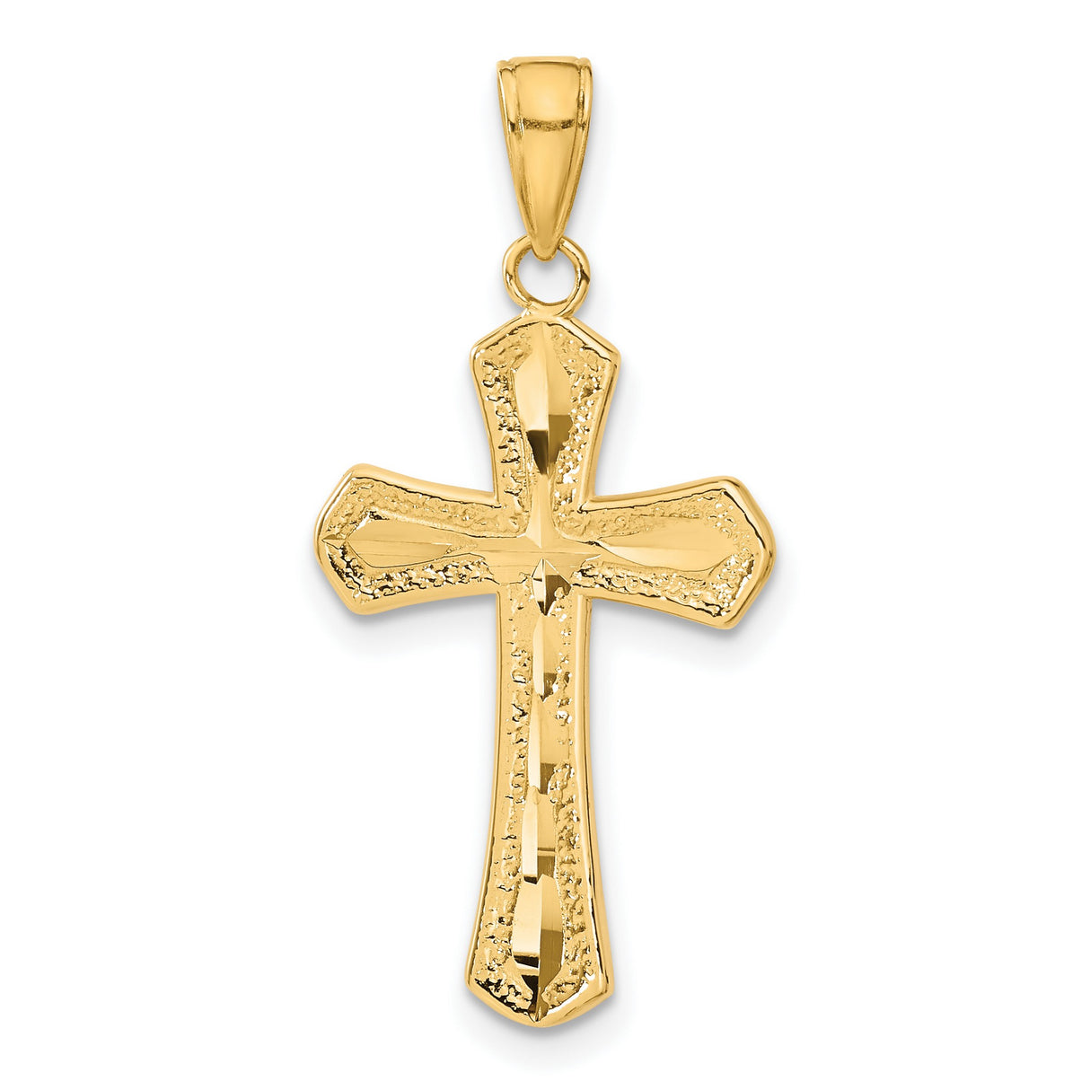 10k Yellow Gold Cross Pendant with Diamond Cut Detailing and Mirror Finish