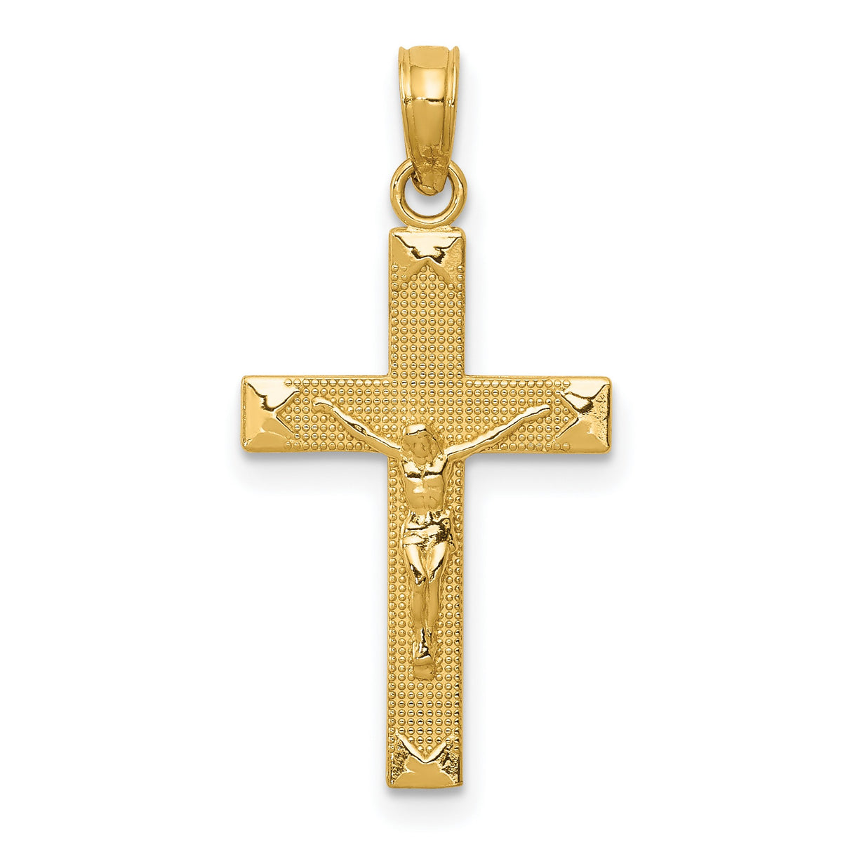10k Yellow Gold Crucifix Pendant with Jesus Figure, Religious Latin Cross Charm Jewelry