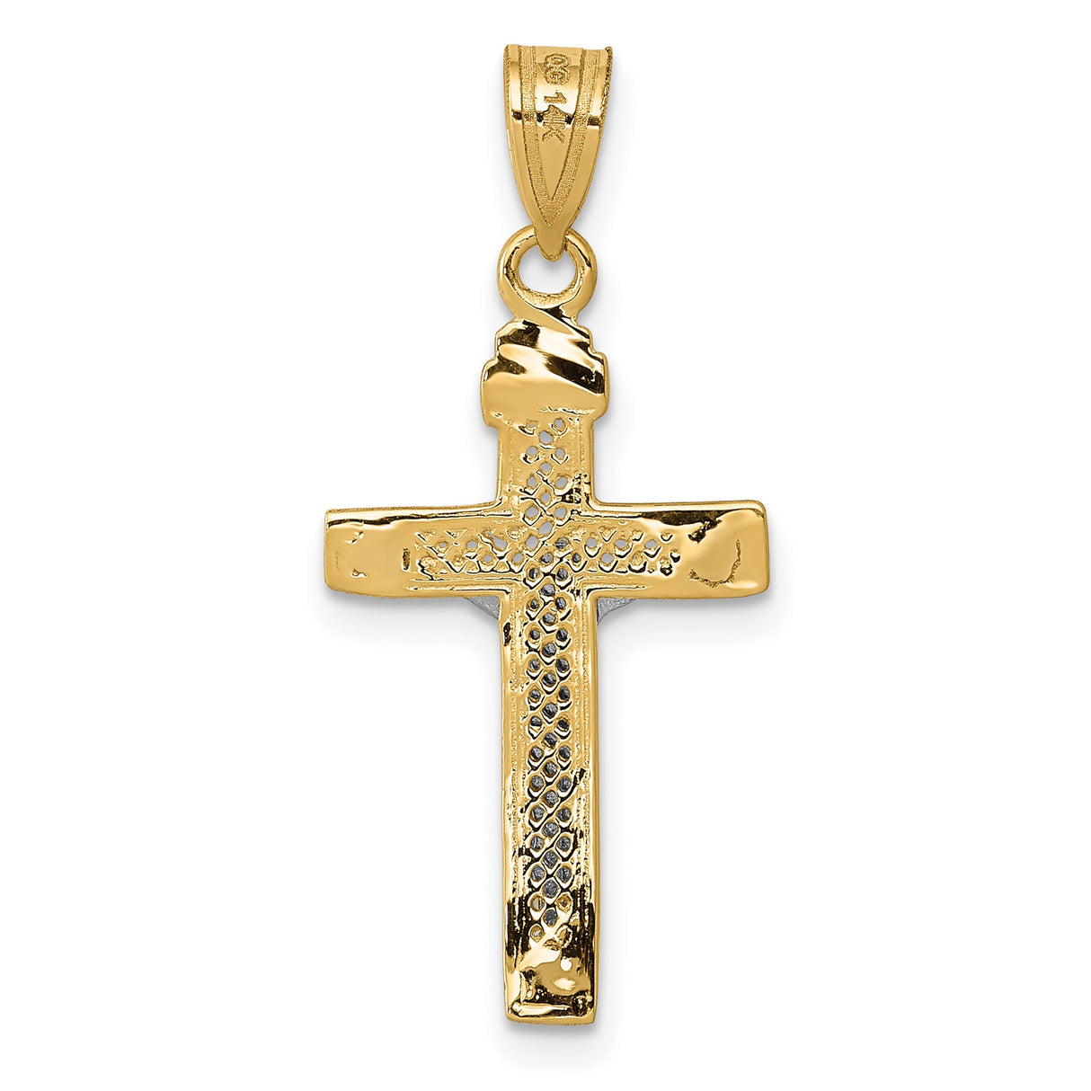10k Two-Tone Gold Crucifix Pendant with Jesus, INRI, and Lattice Diamond-Cut Design