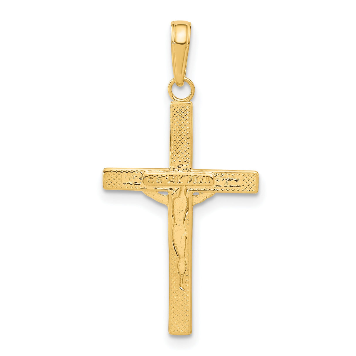 10k Yellow Gold Crucifix Pendant with Beveled Edges and Diamond Cut Detail